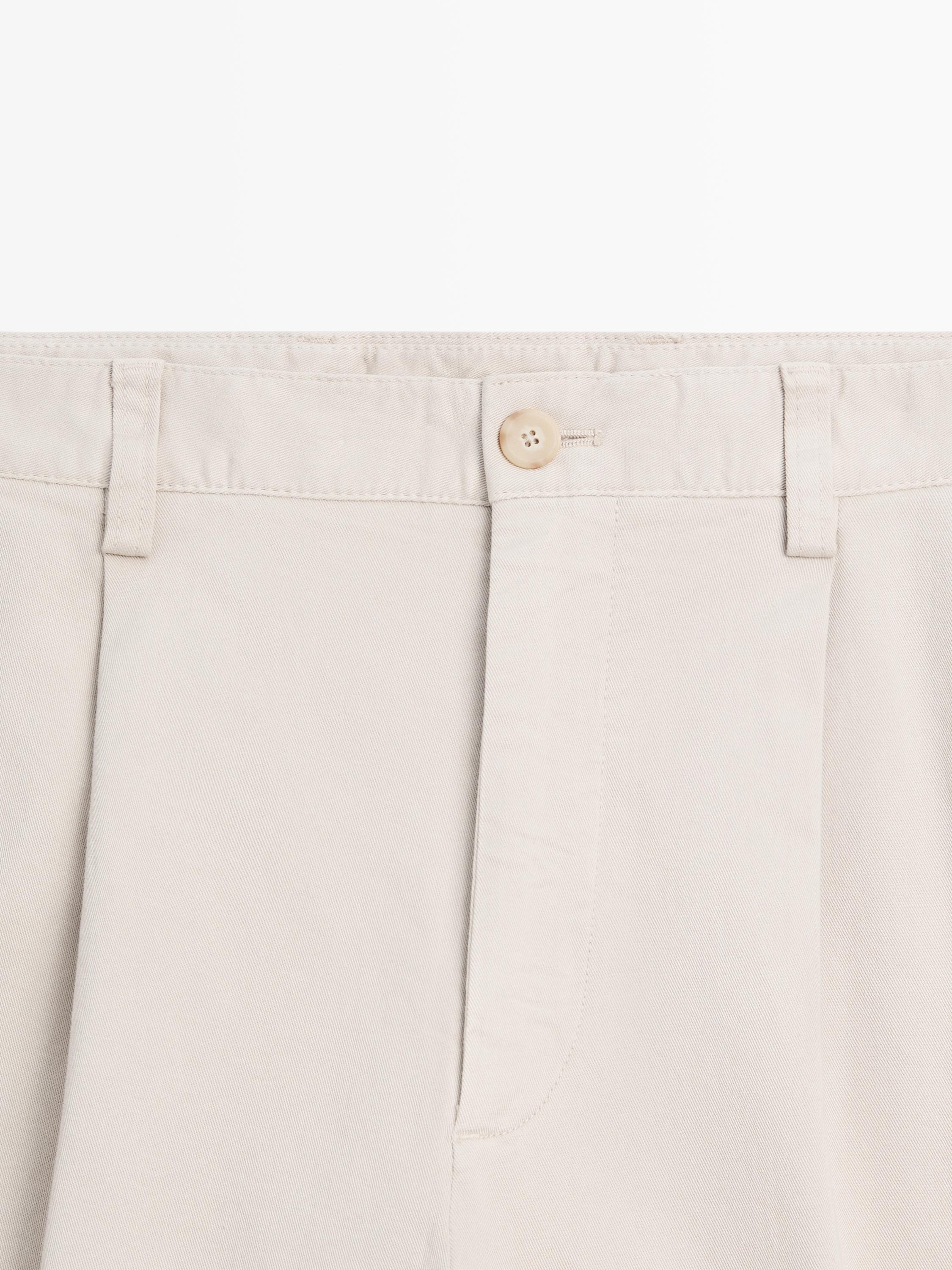 Straight-leg cotton blend trousers — BEIGE