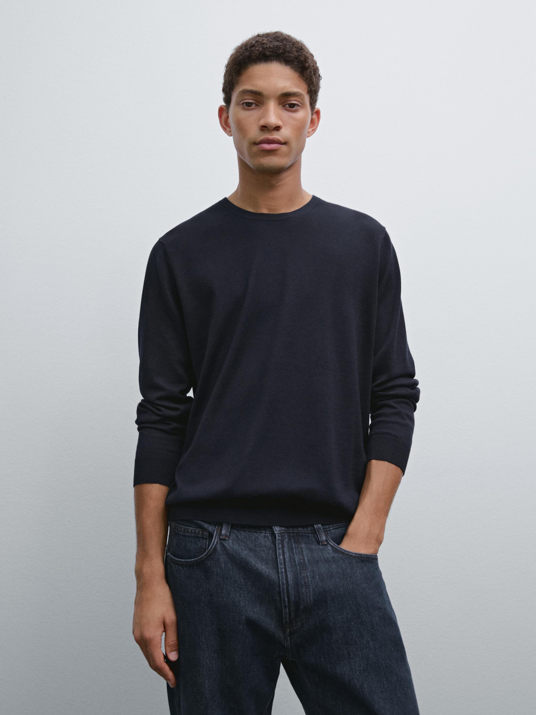 Long sleeve cotton knit sweater