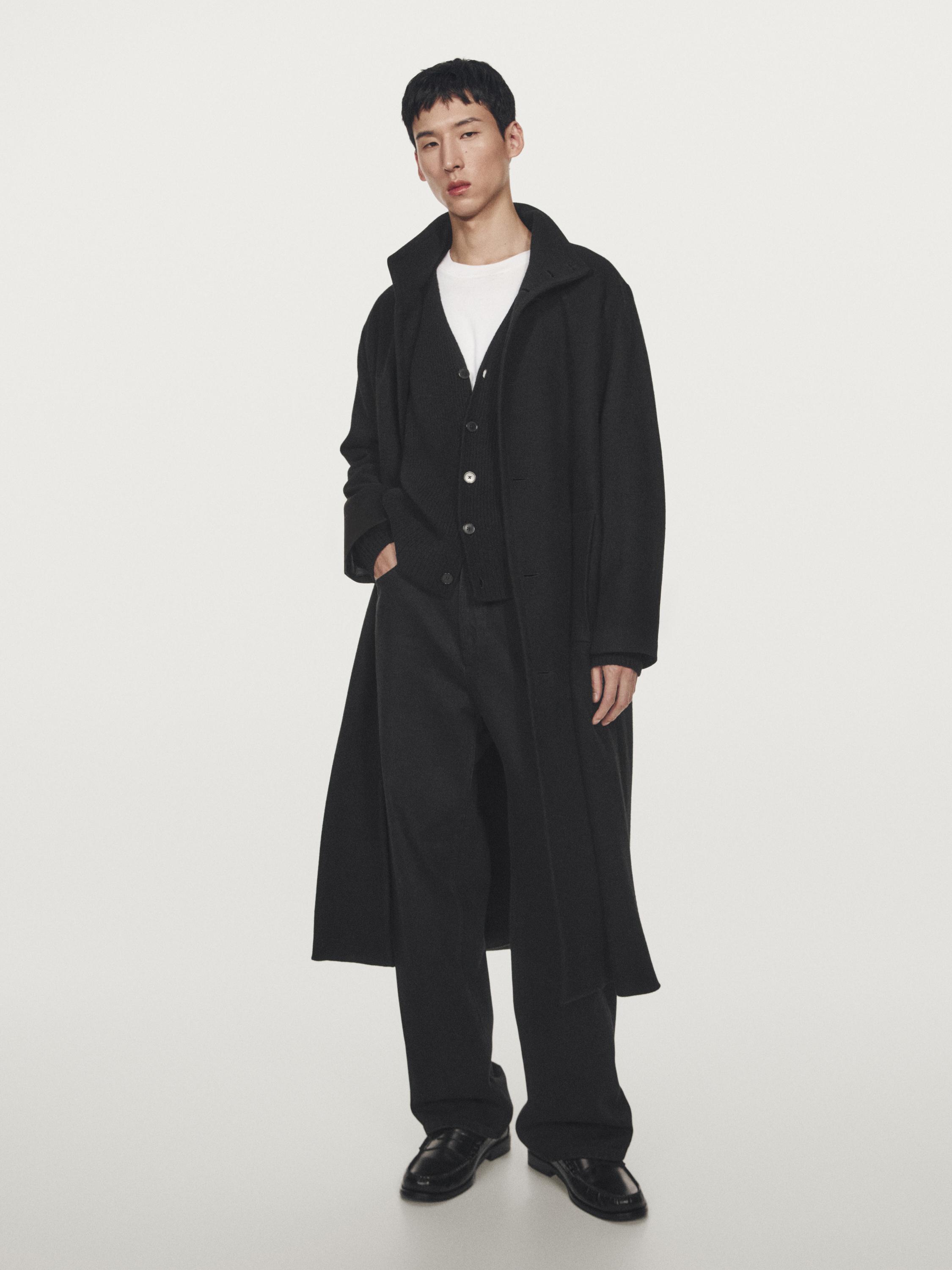 Long wool coat with high neck — BLACK