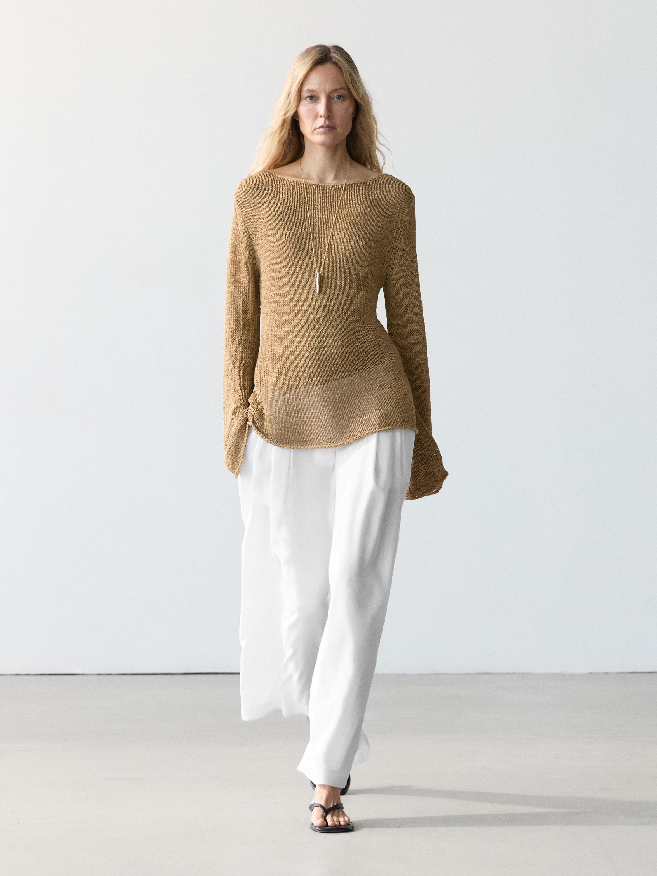 Flowing linen blend trousers — Off white