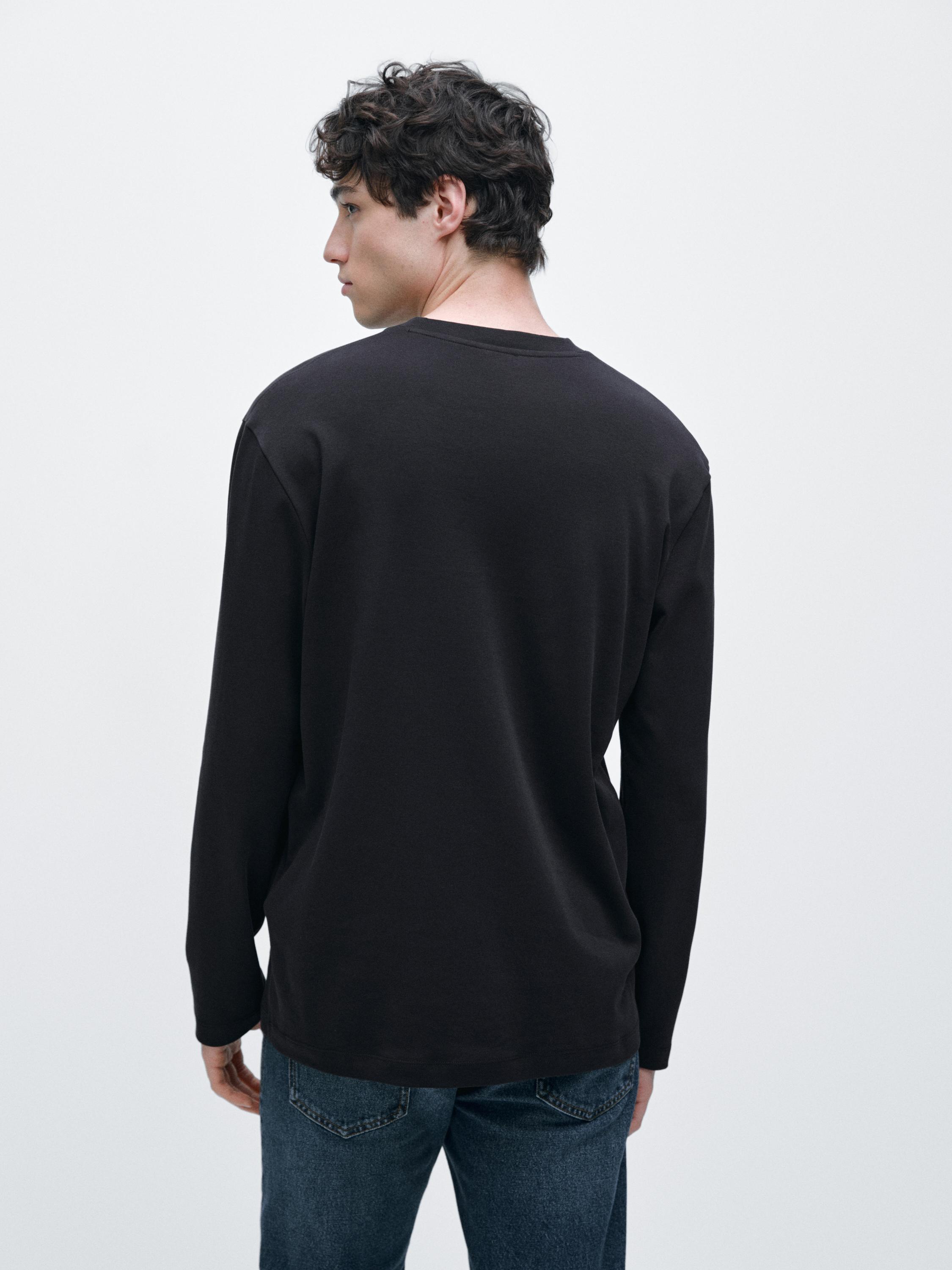 Long sleeve medium weight cotton T-shirt — NAVY BLUE (alternate view)
