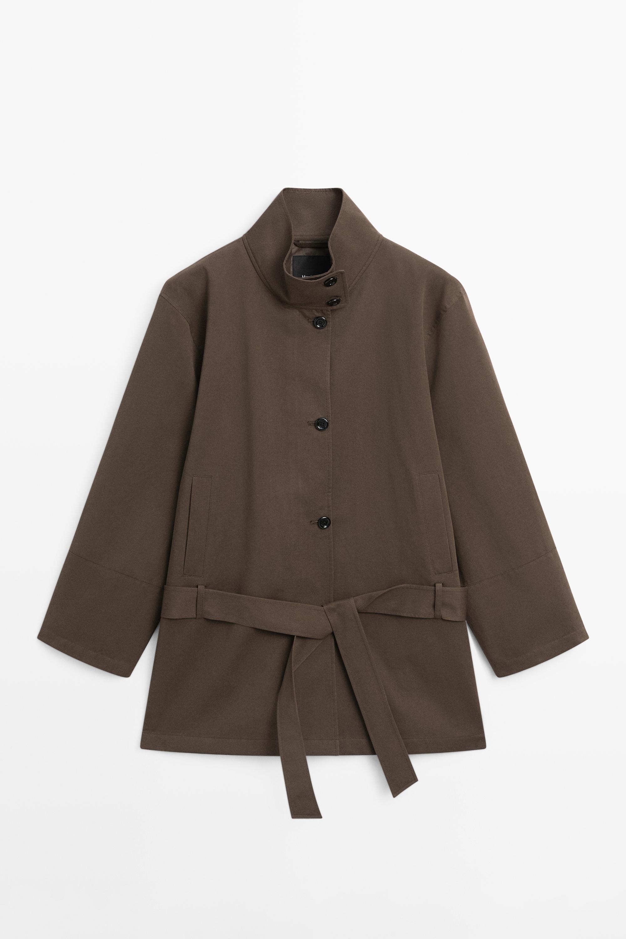 Mid-length trench coat with belt detail — Chocolate