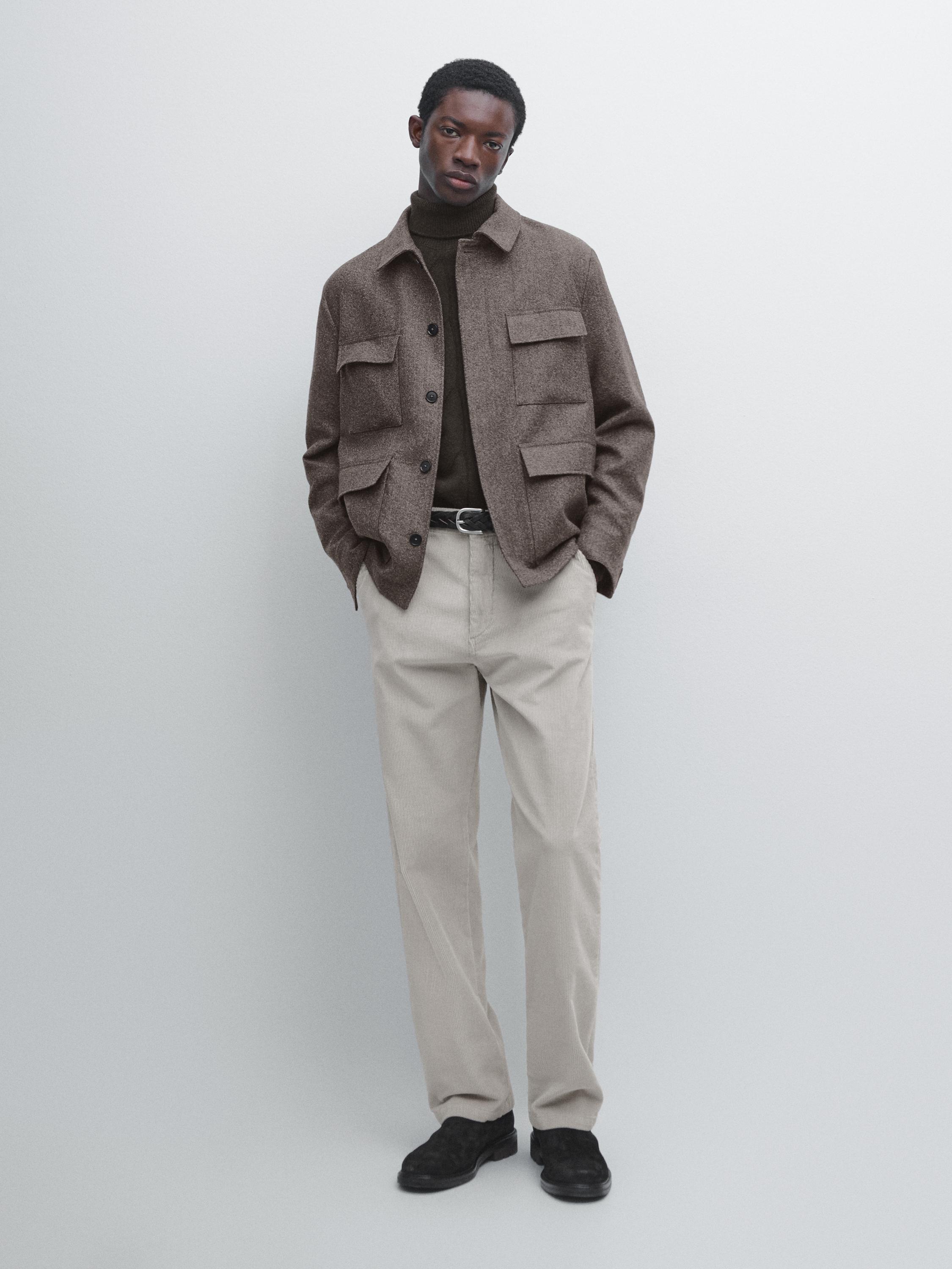 Herringbone wool blend cardigan — MINK