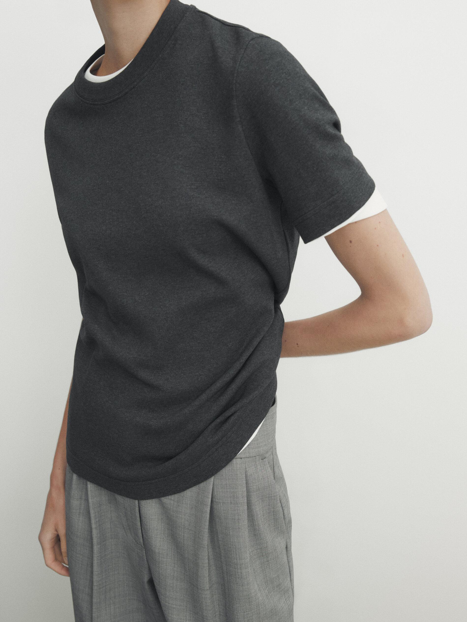 100% cotton interlock crew neck T-shirt — ANTHRACITE GREY