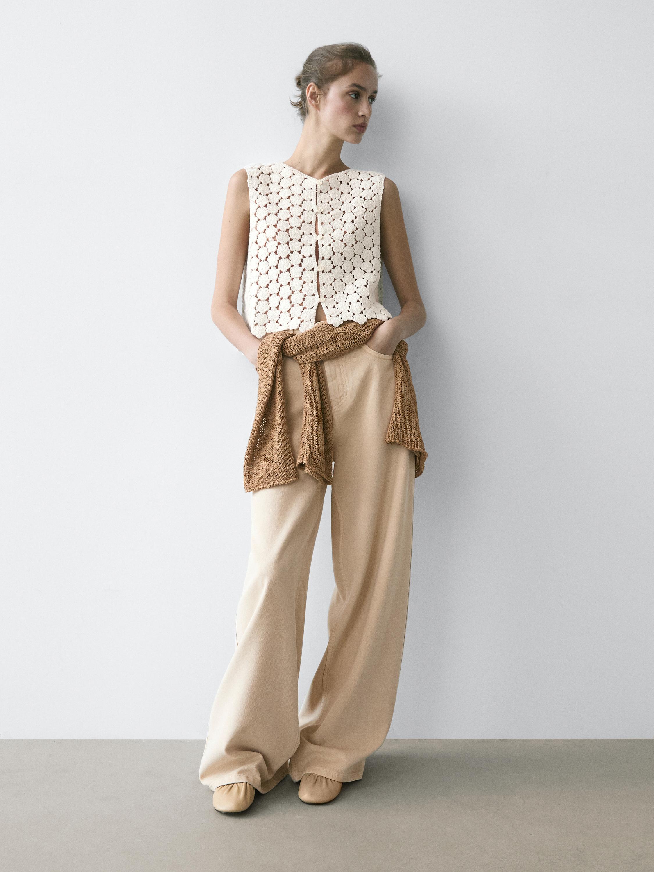 Low-rise wide-leg jeans — Vanilla