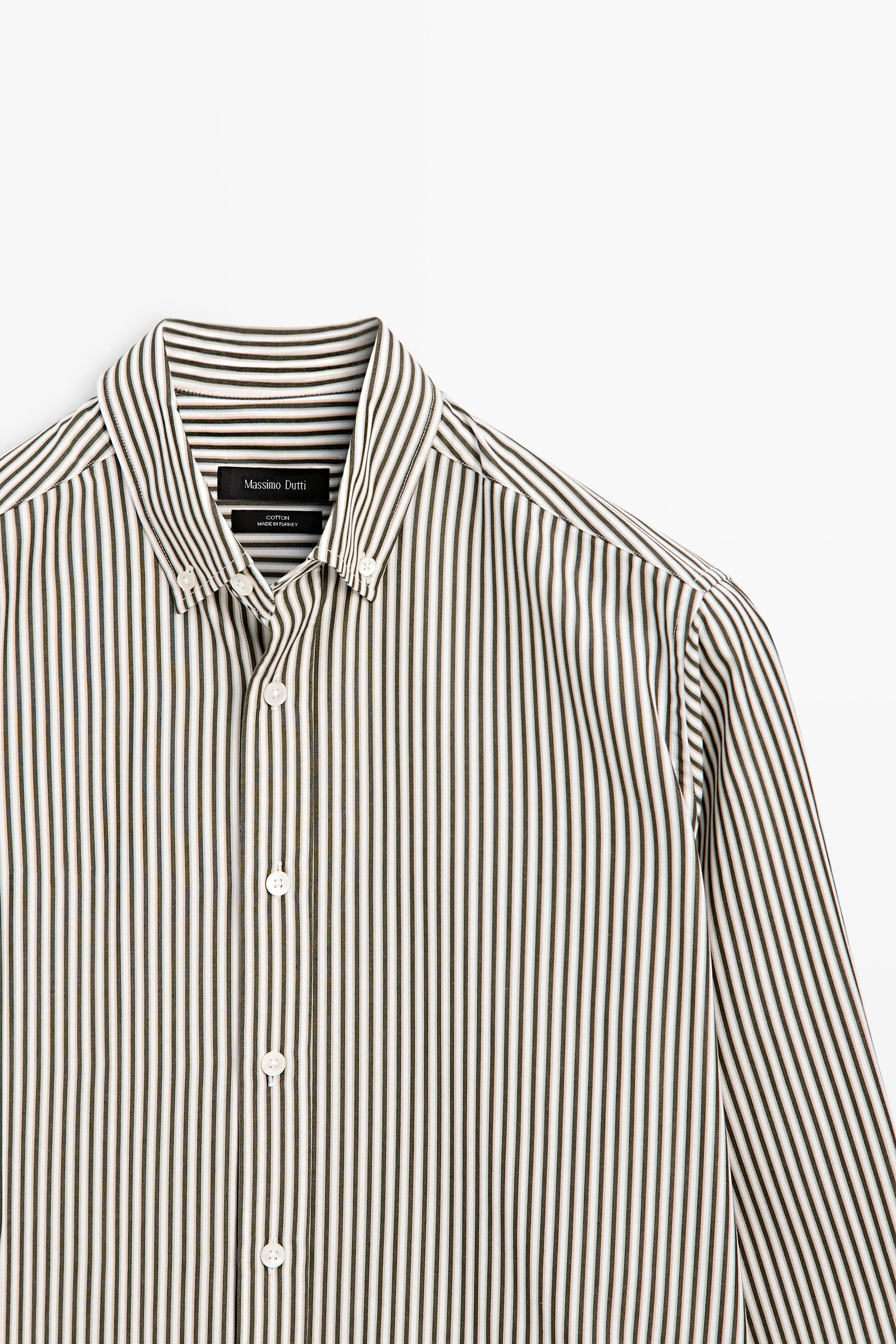 Regular fit striped poplin shirt — GREEN