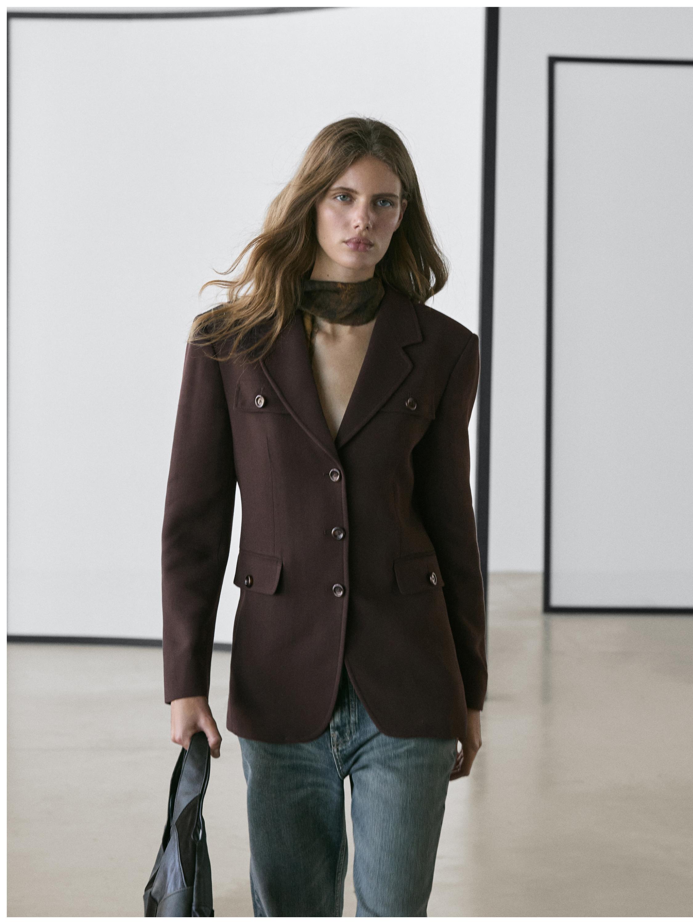 Blazer with pockets and lapel collar — Chocolate