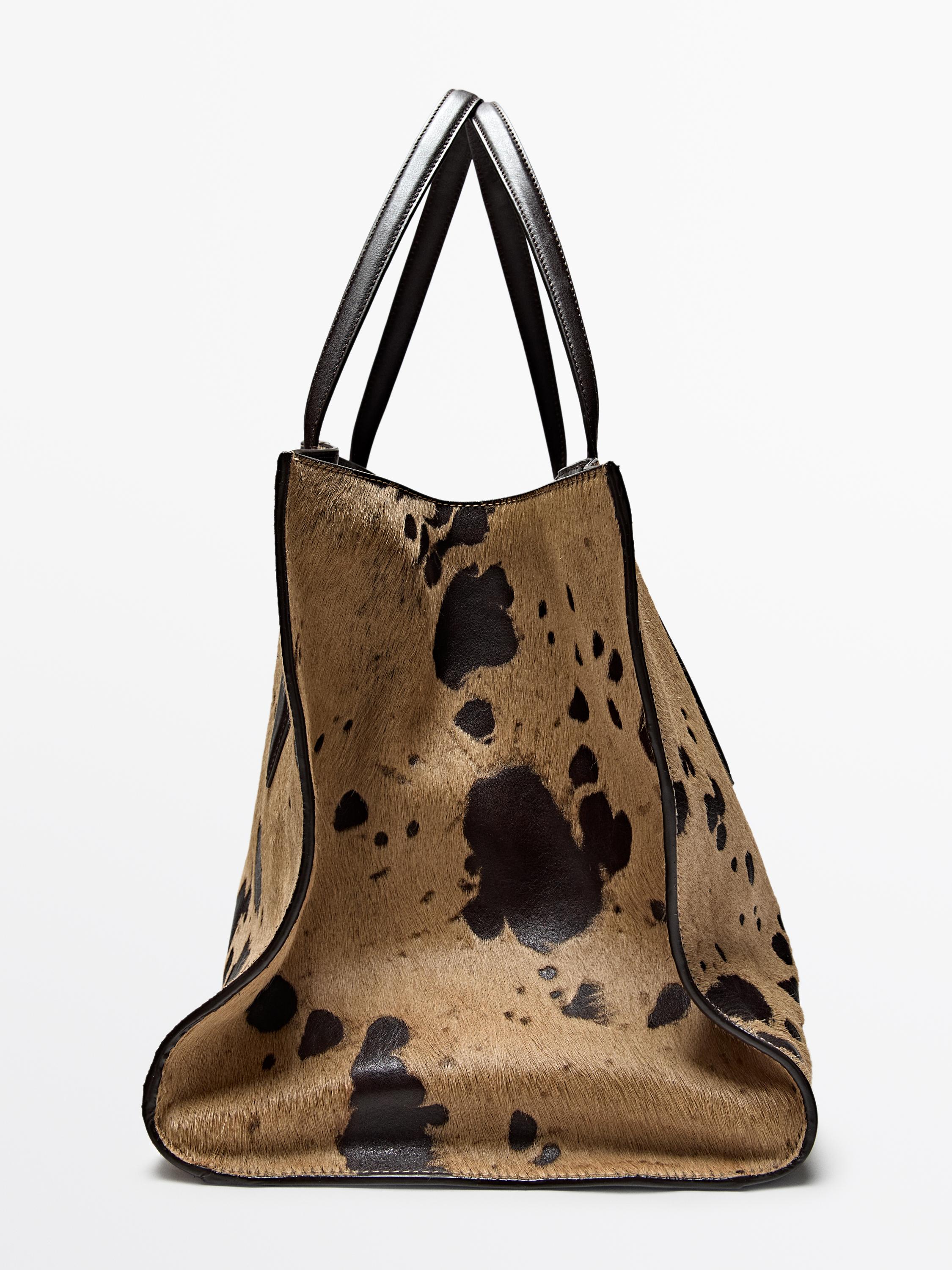 Mala maxi icon de pele com pelo em animal print