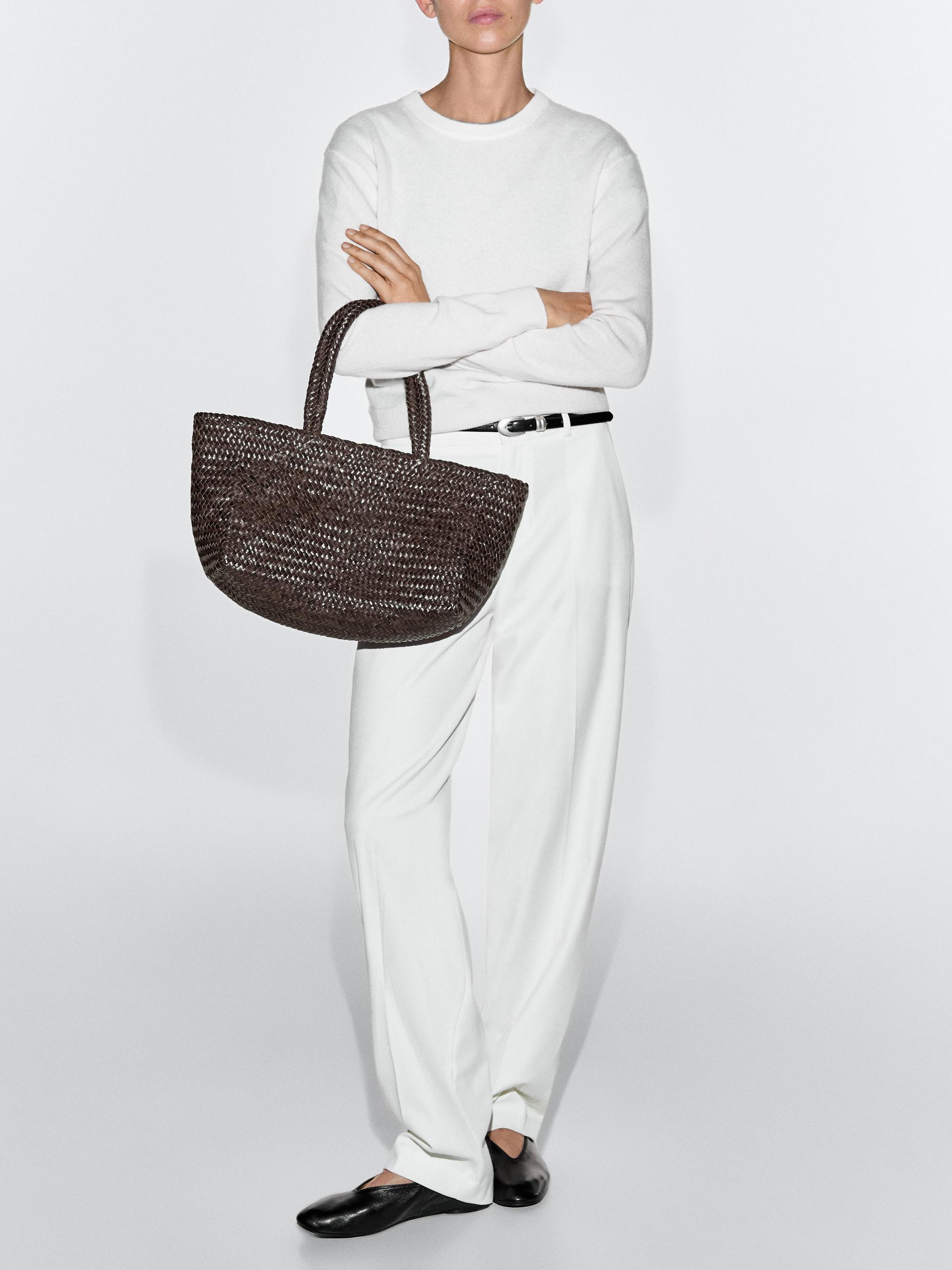 Tote Bag Tressé En Cuir Nappa - Marron - 01 - Massimo Dutti - Femme