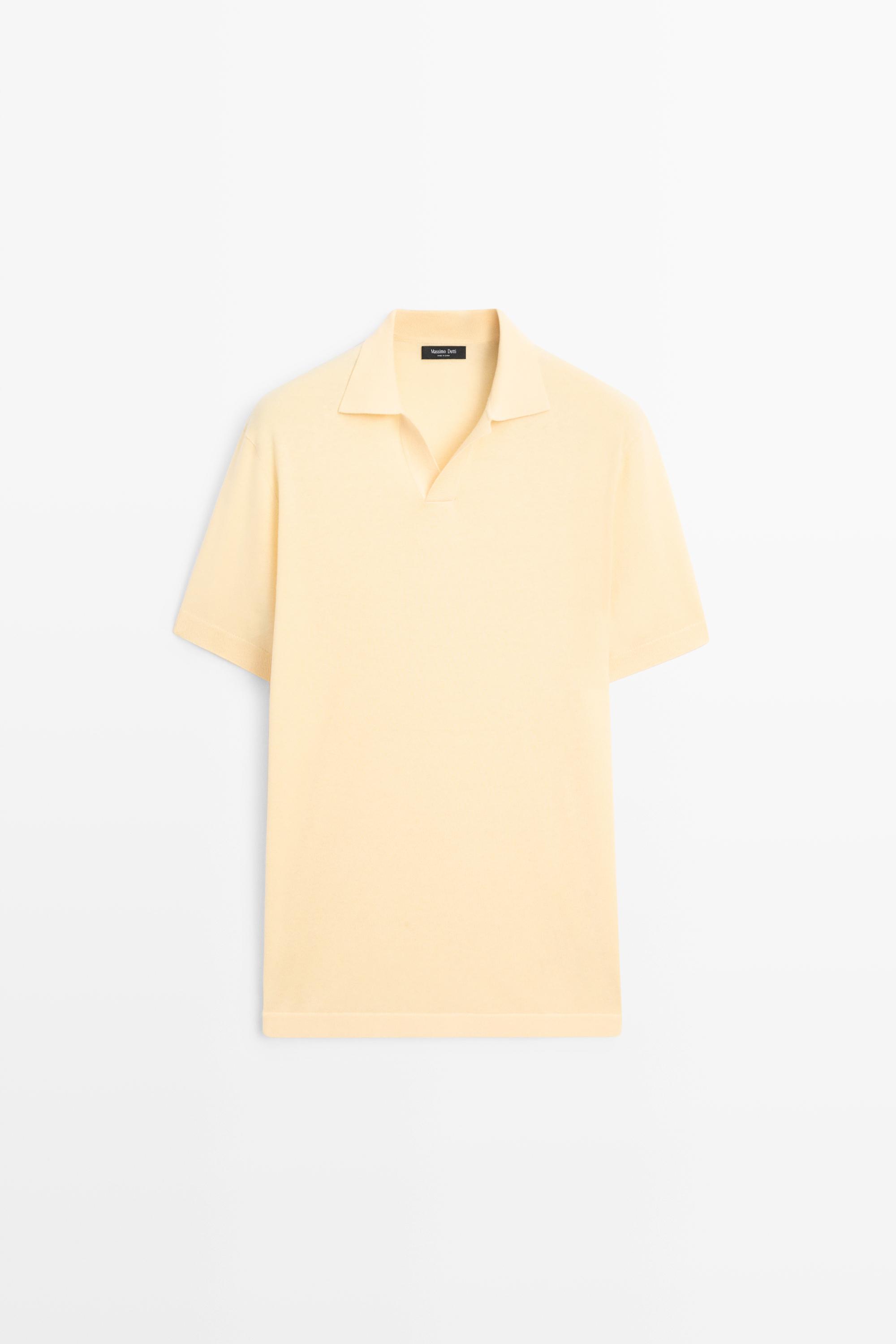 Cotton and linen knit polo sweater — Yellow