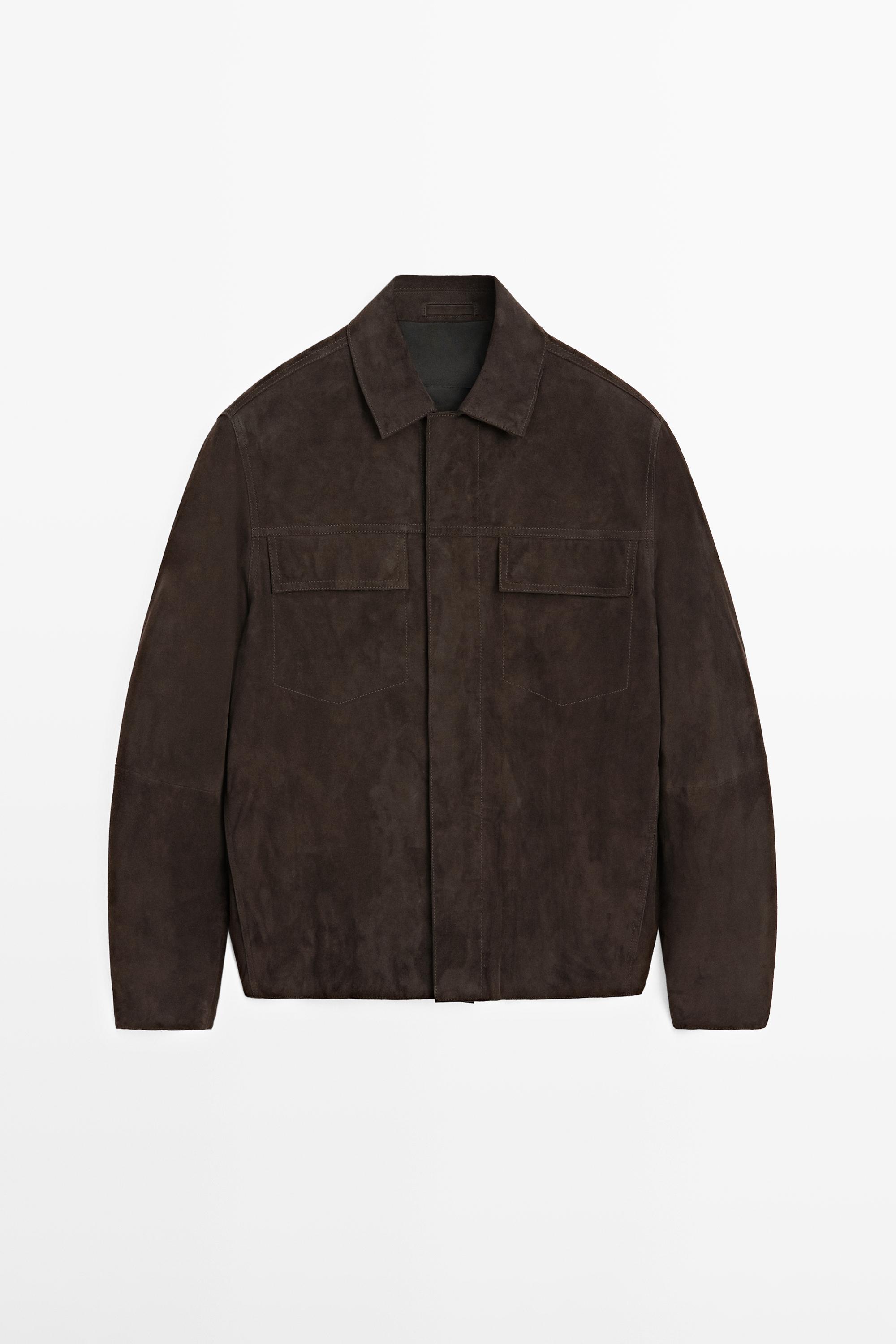 Suede leather jacket with pockets — BROWN
