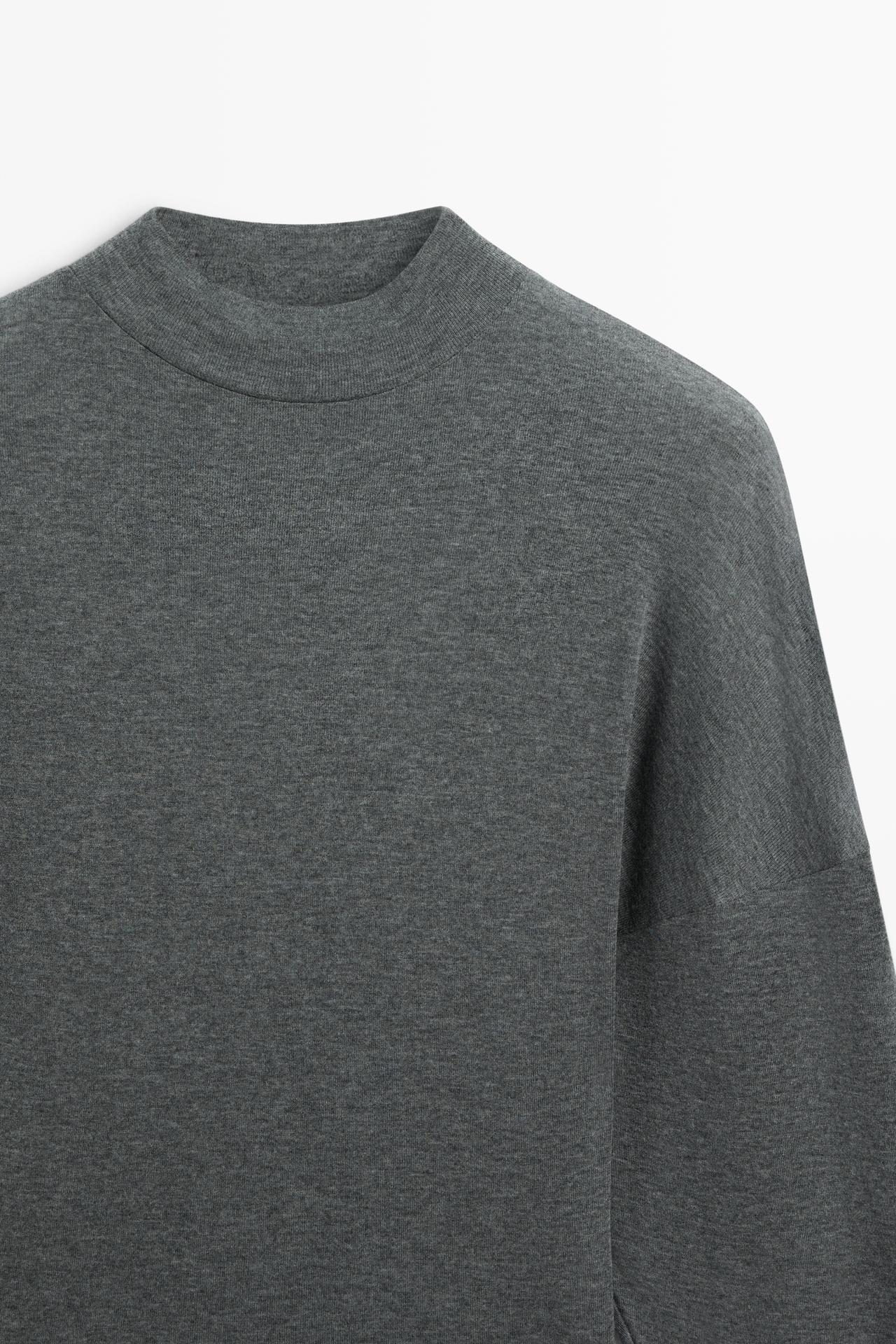 Funnel neck knit T-shirt — GREY MARL