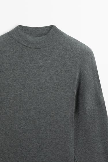 Funnel neck knit T-shirt — GREY MARL 4