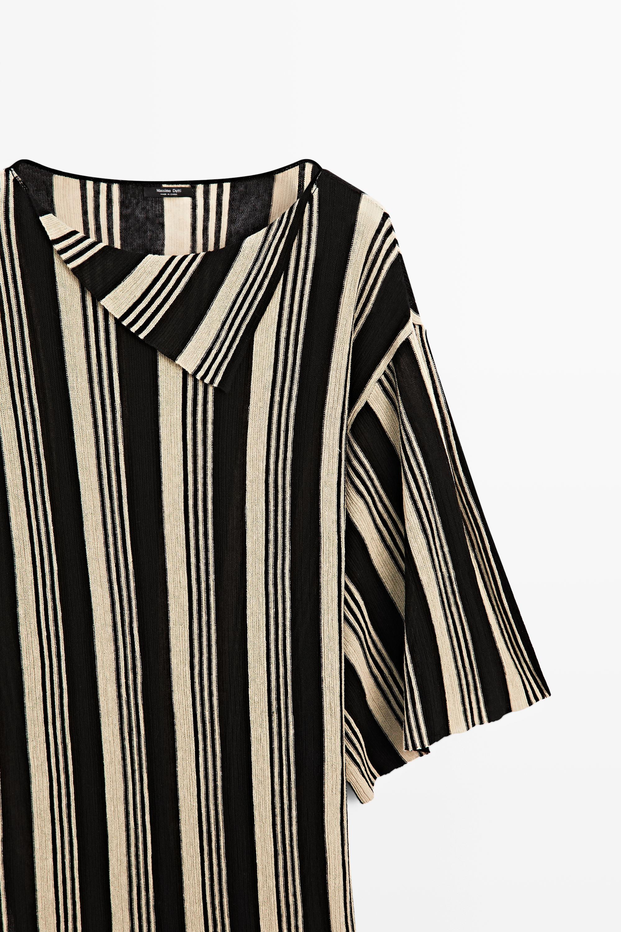 Striped knit kaftan sweater — BLACK