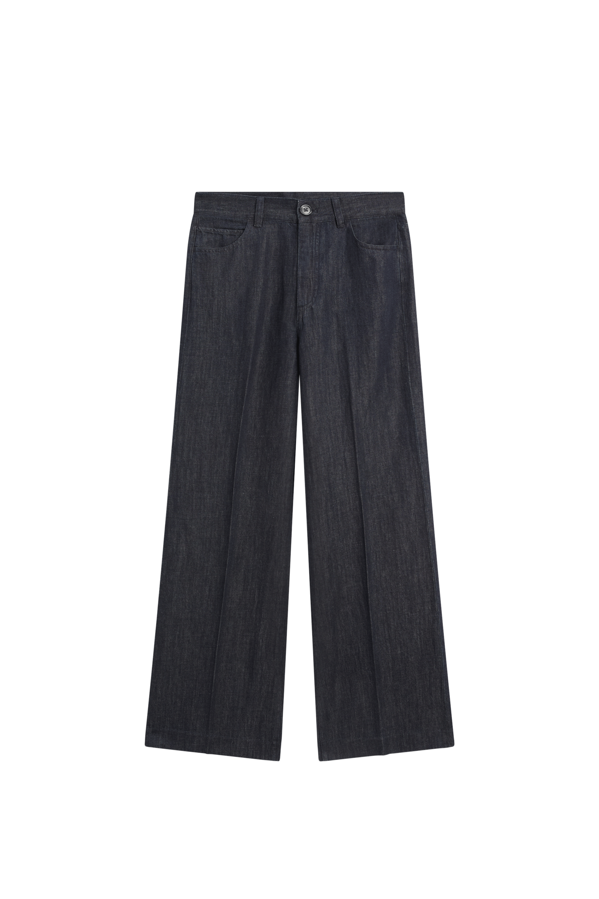 Massimo Dutti Yüksek bel palazzo denim pantolon total look görsel 3