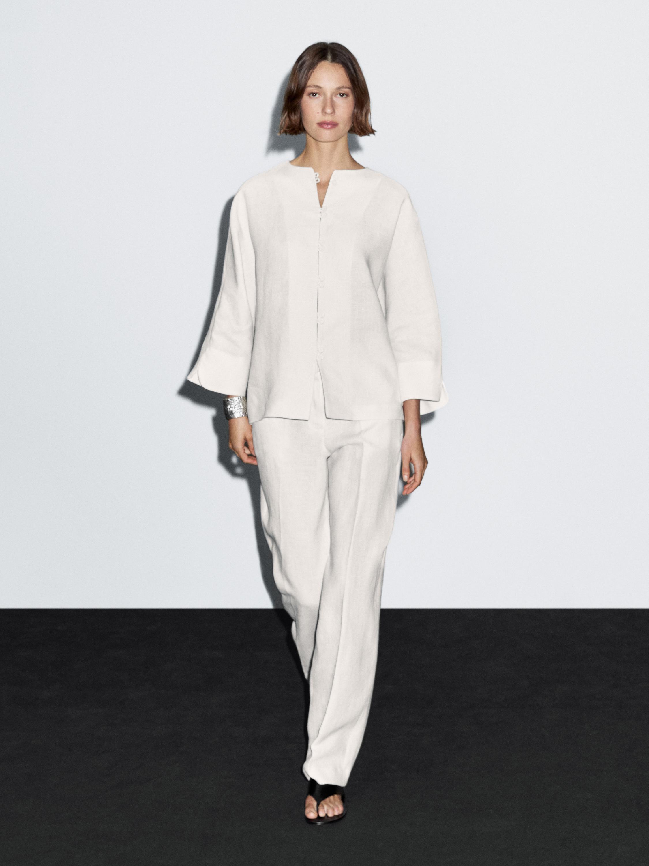 100% linen kimono with button detail