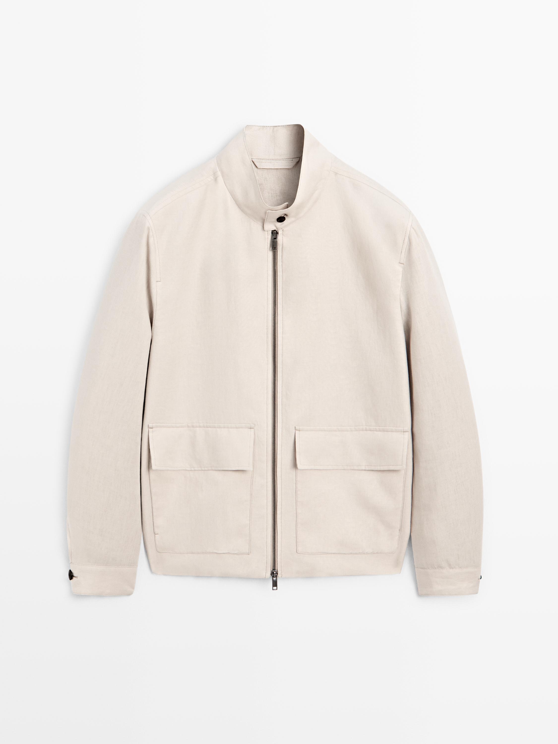 100% linen jacket with pockets — BEIGE