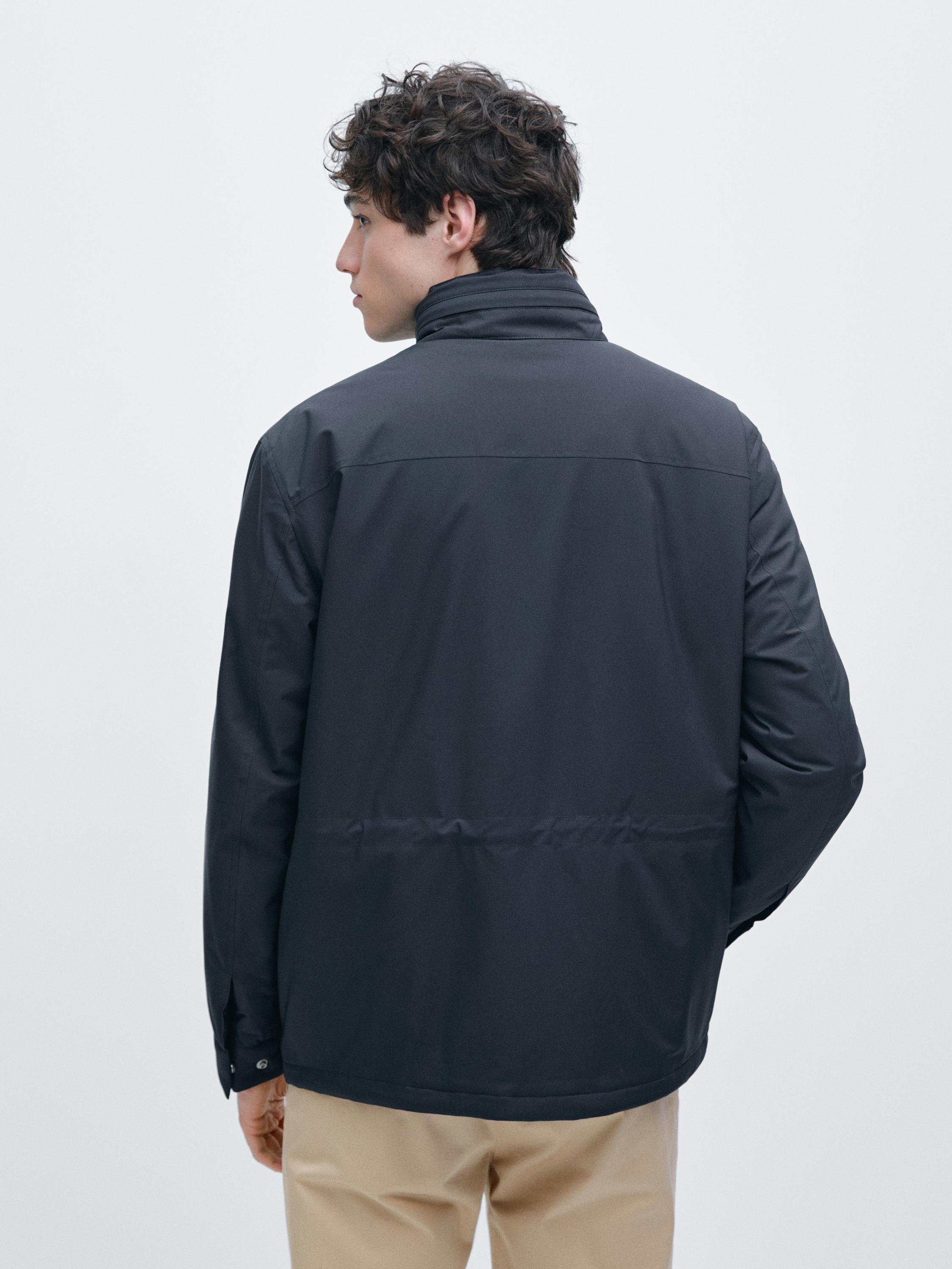 Water-repellent puffer jacket with pockets — NAVY BLUE