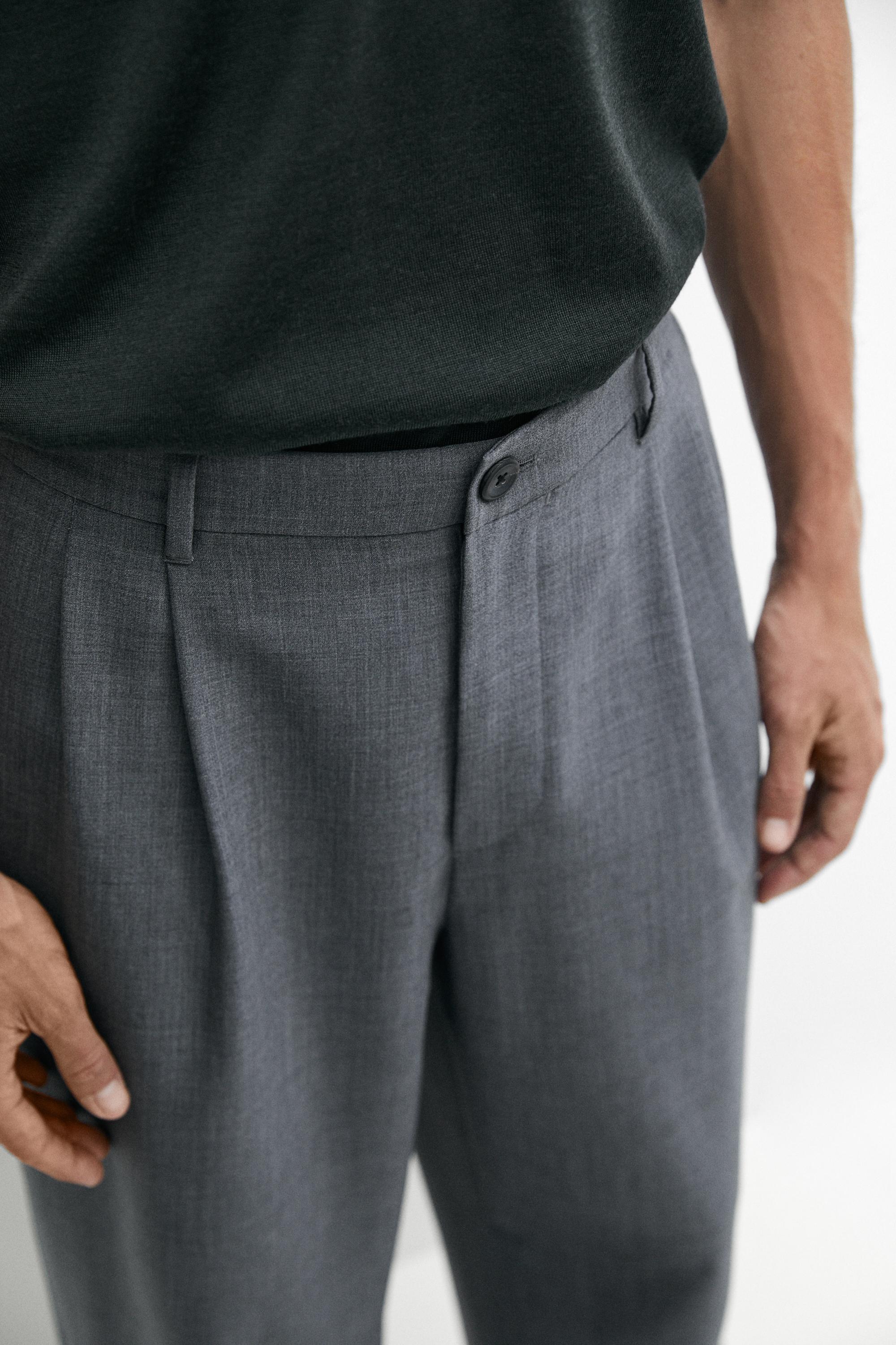 Relaxed fit cool wool darted pants — GREY