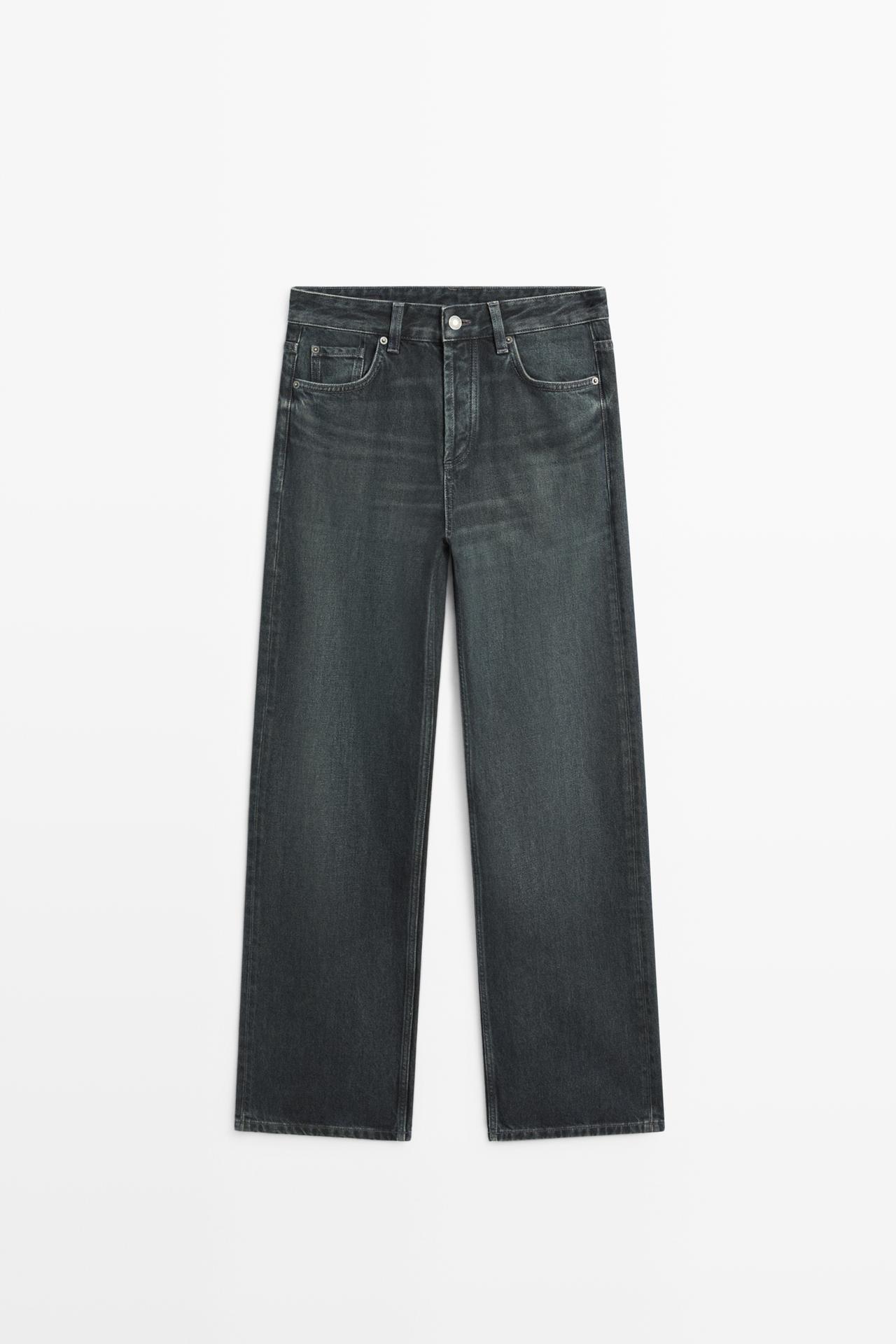 Wide-leg mid-waist jeans — Dark blue