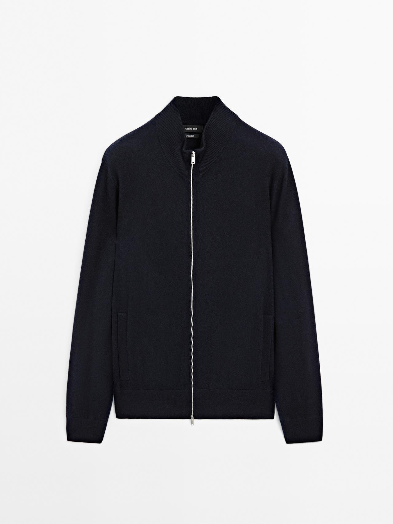Massimo Dutti - Herre - Cardigan I 100 % Kashmir Med Lynlåslukning - Marineblå - S