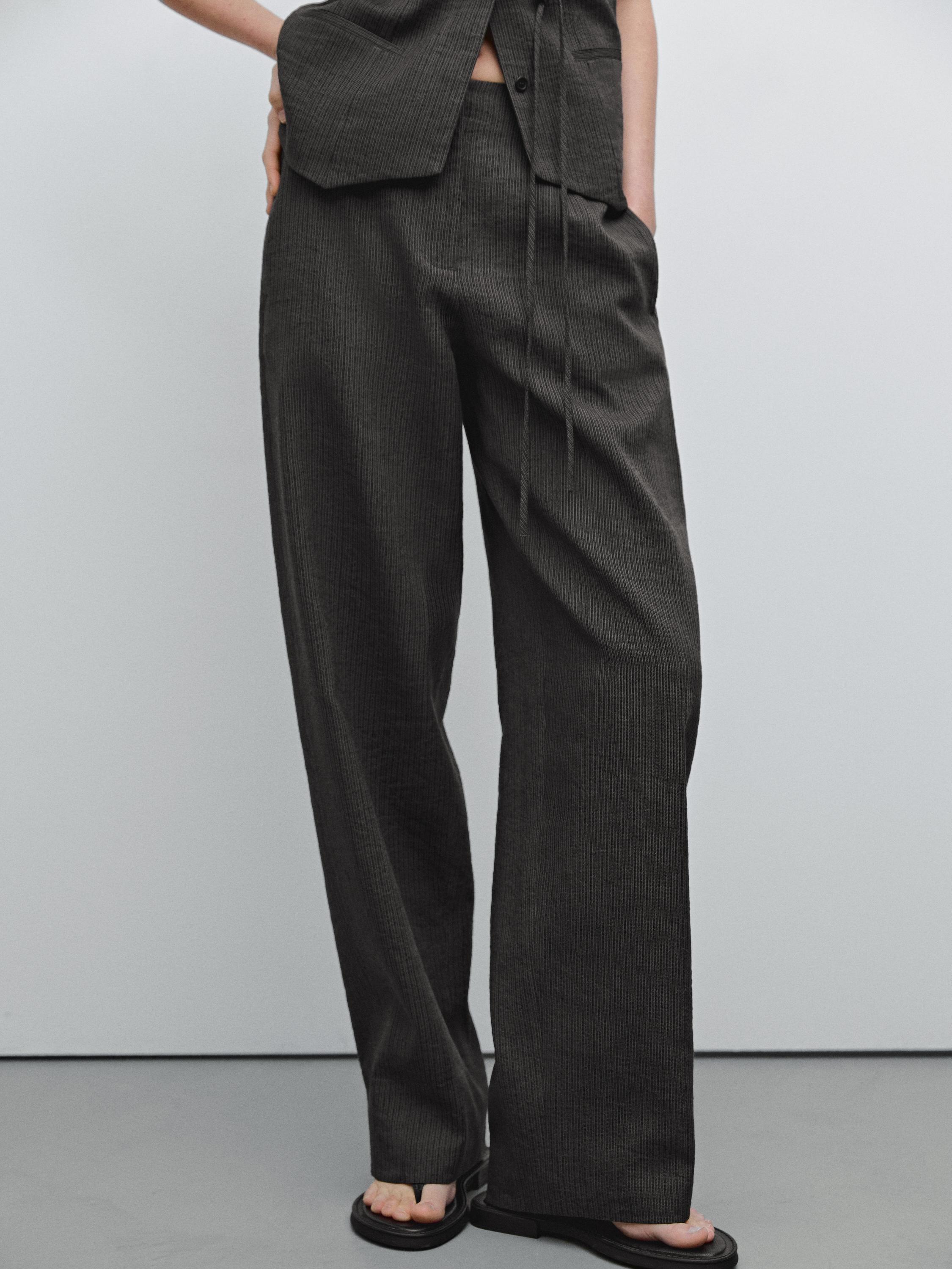 Striped cotton blend suit trousers