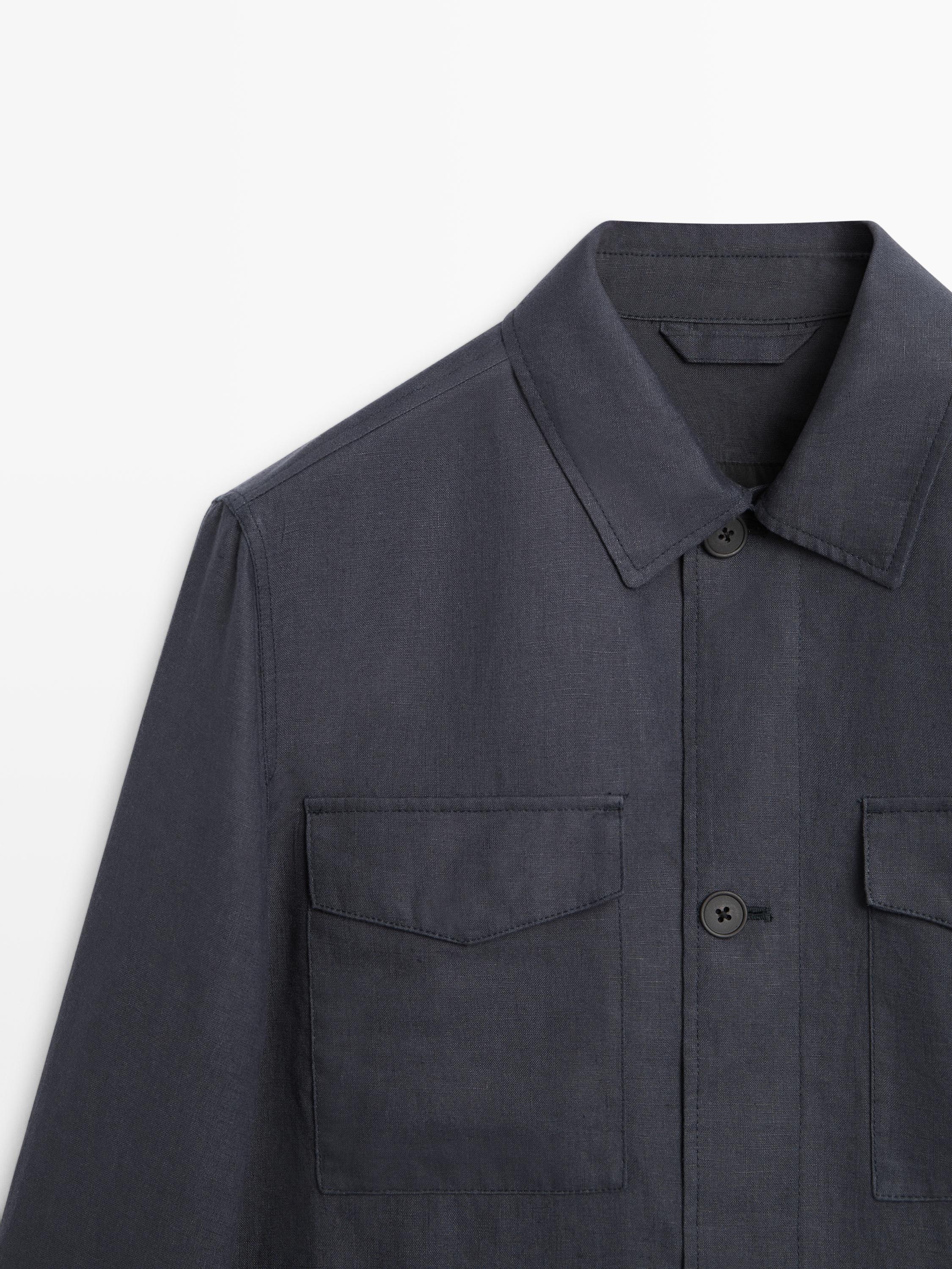 Lättviktsjacka i linne med fickor