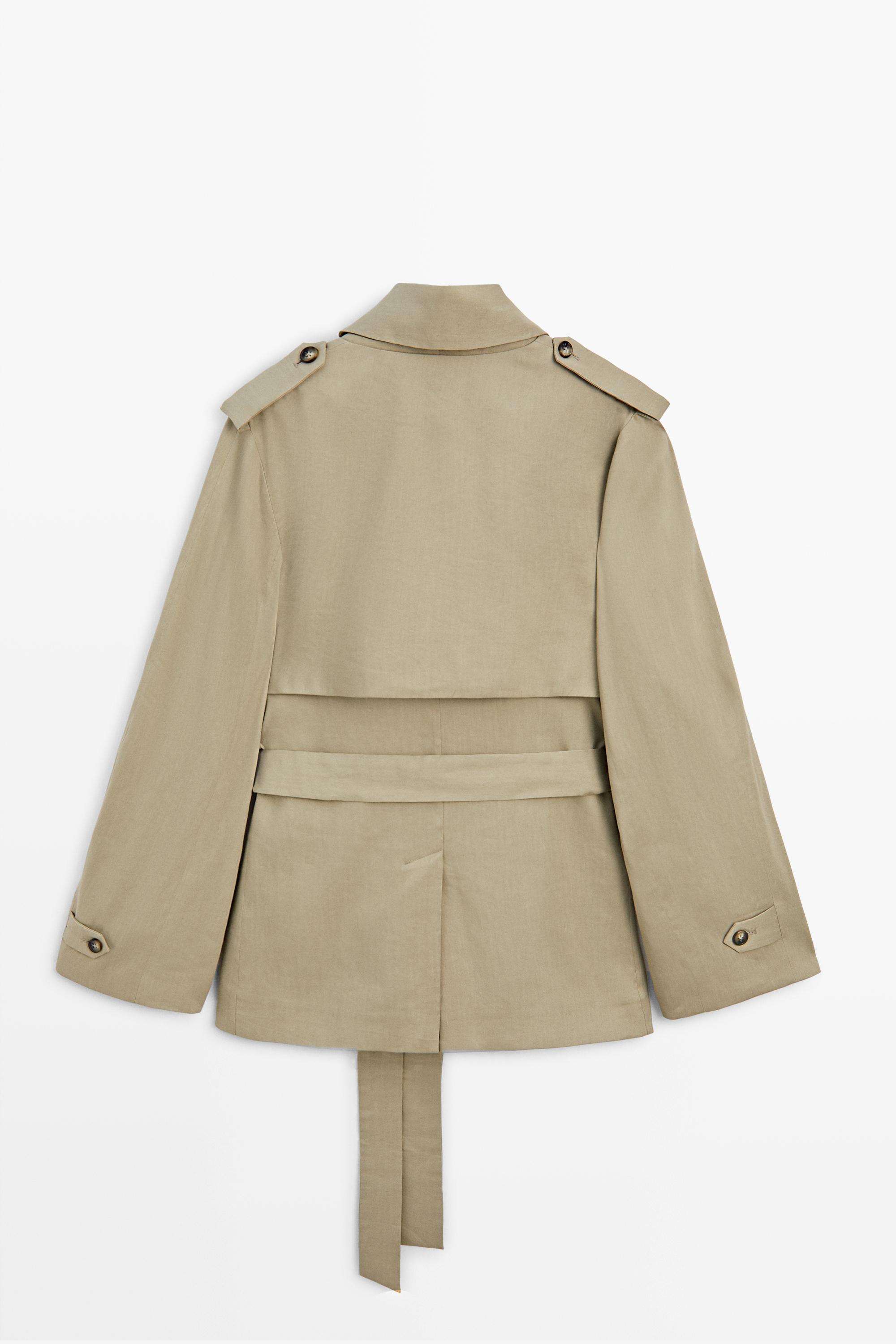 Linen blend short trench coat - STUDIO — PALE KHAKI