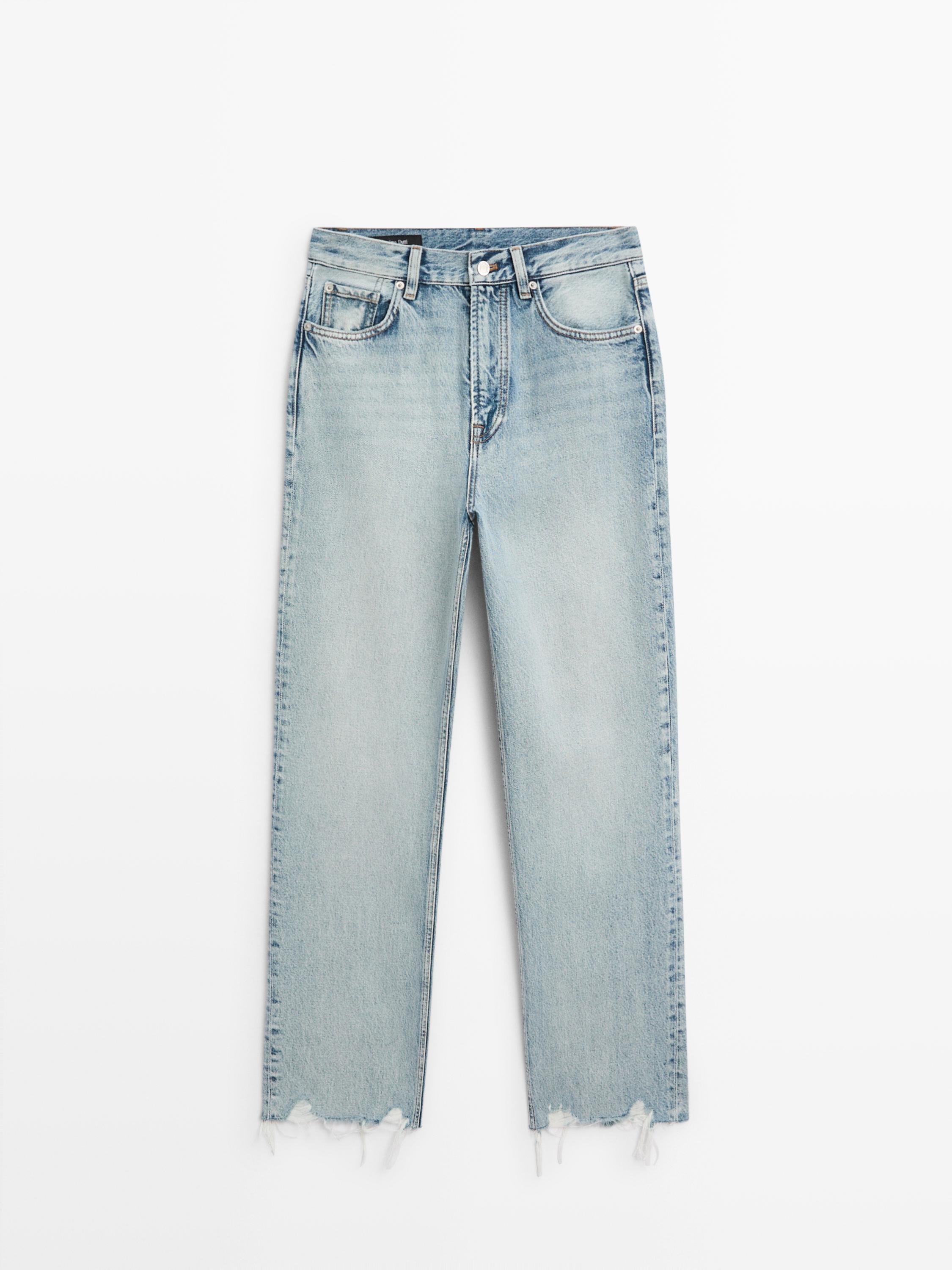 Straight-leg high-waist jeans — Light Blue