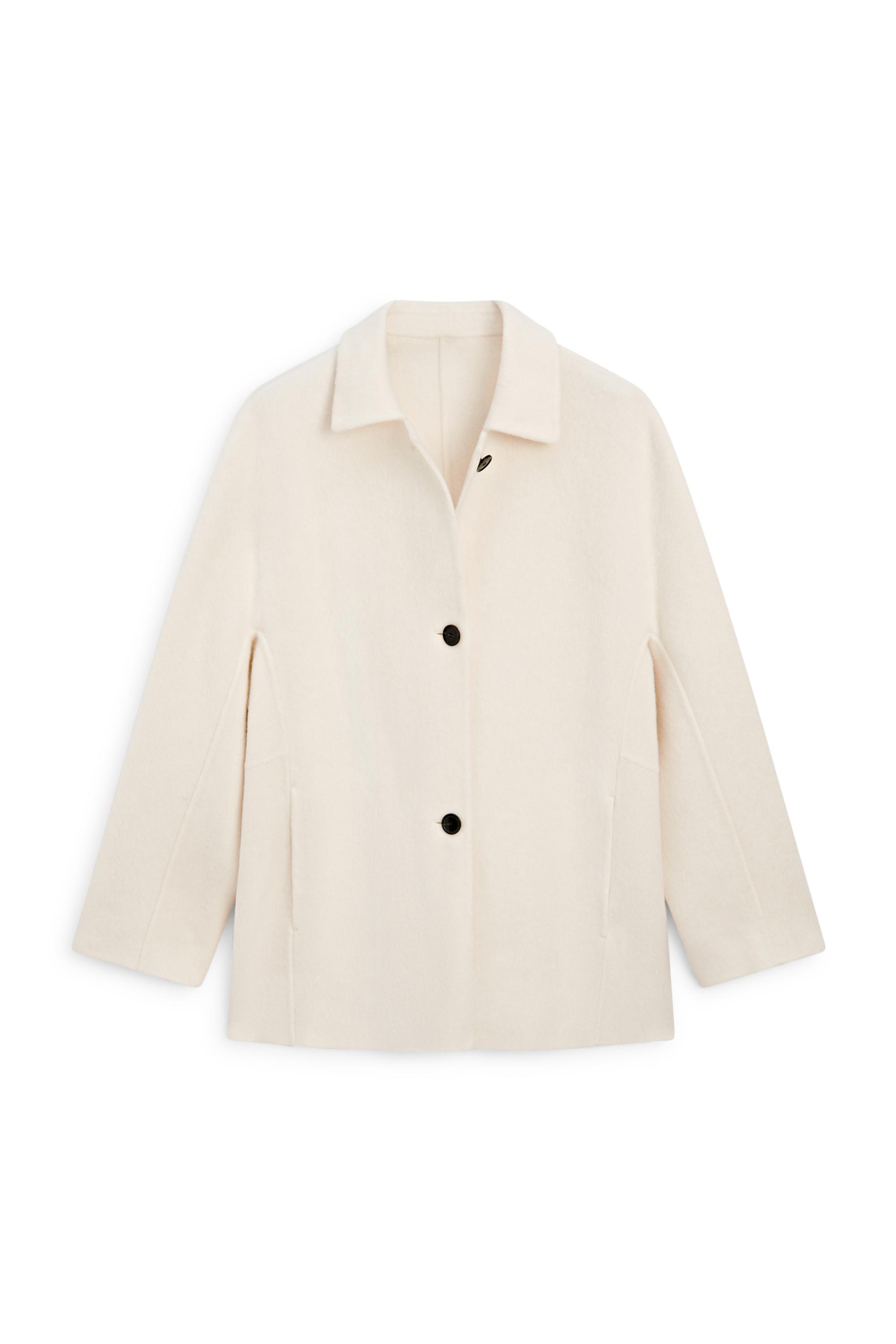 Medium single-breasted wool blend coat — Off white