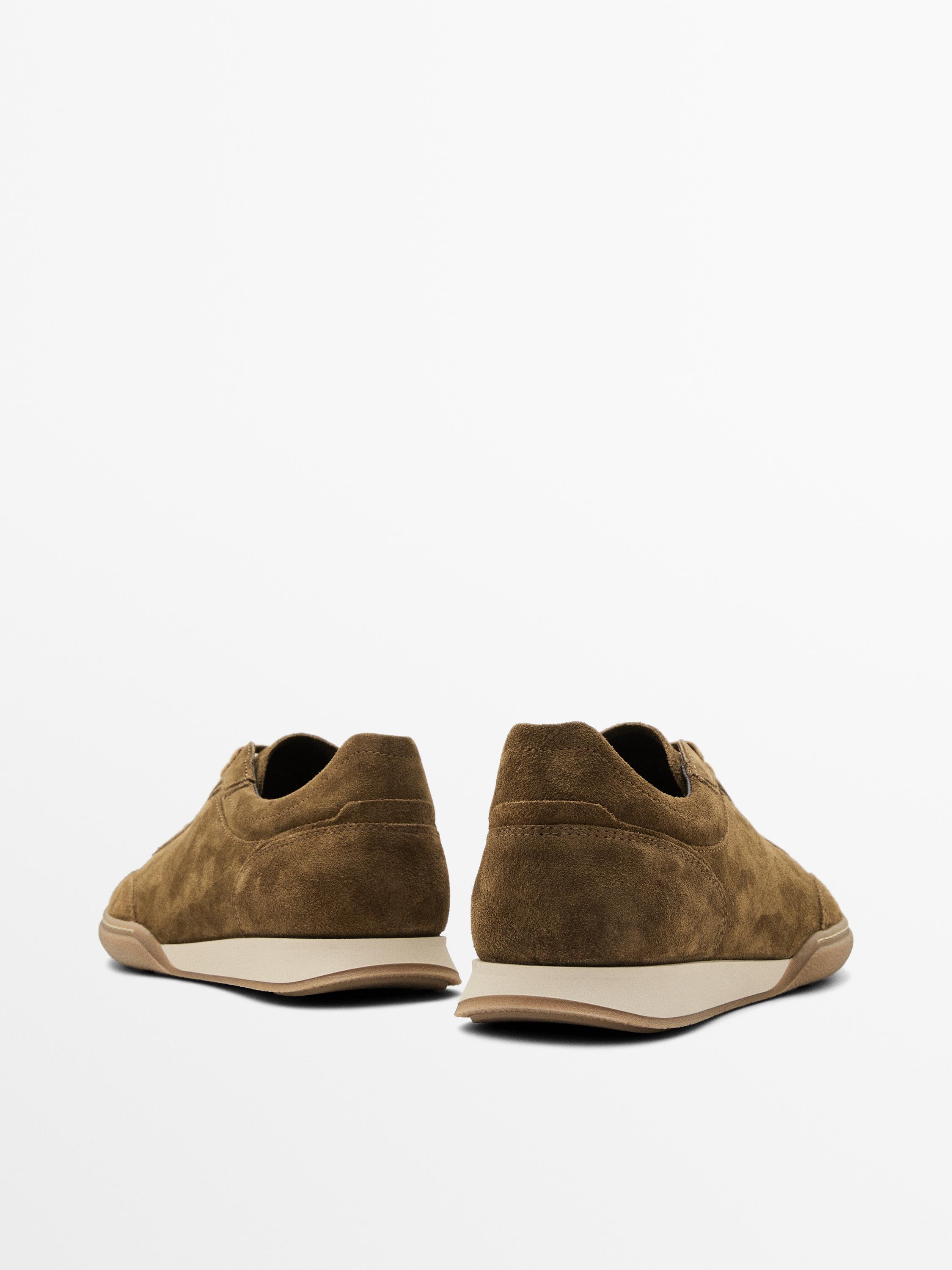Split leather trainers with contrast soles