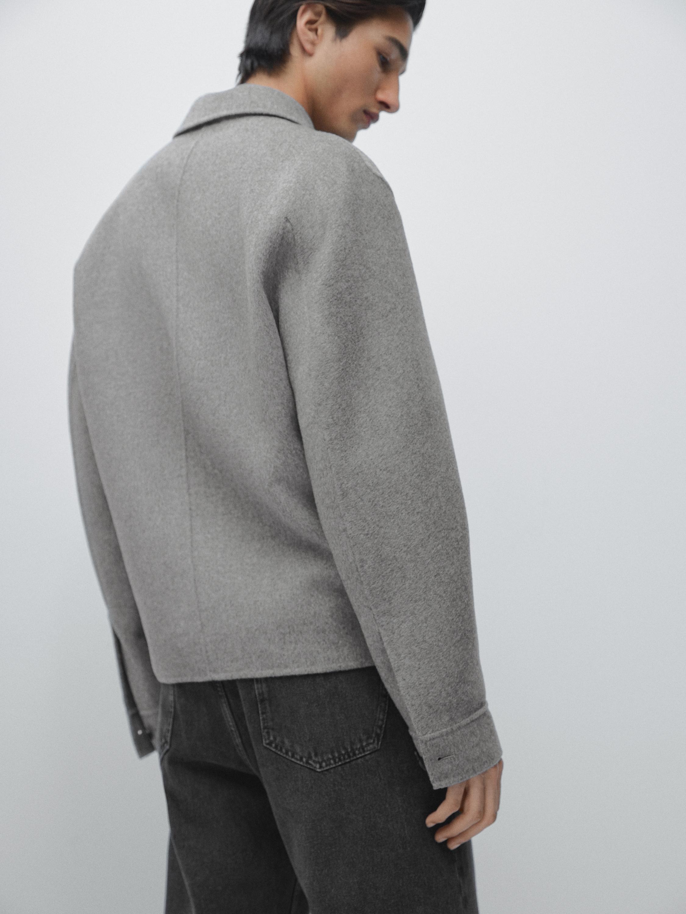 Wool blend overshirt with pockets — PALE GREY