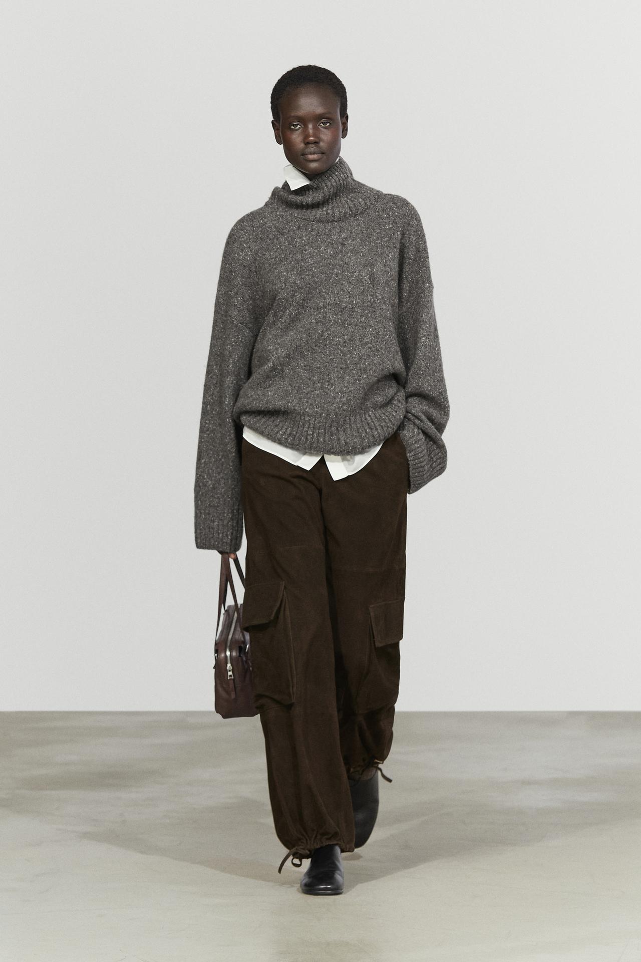 Cargo pants with Suede leather hem detail — Chocolate