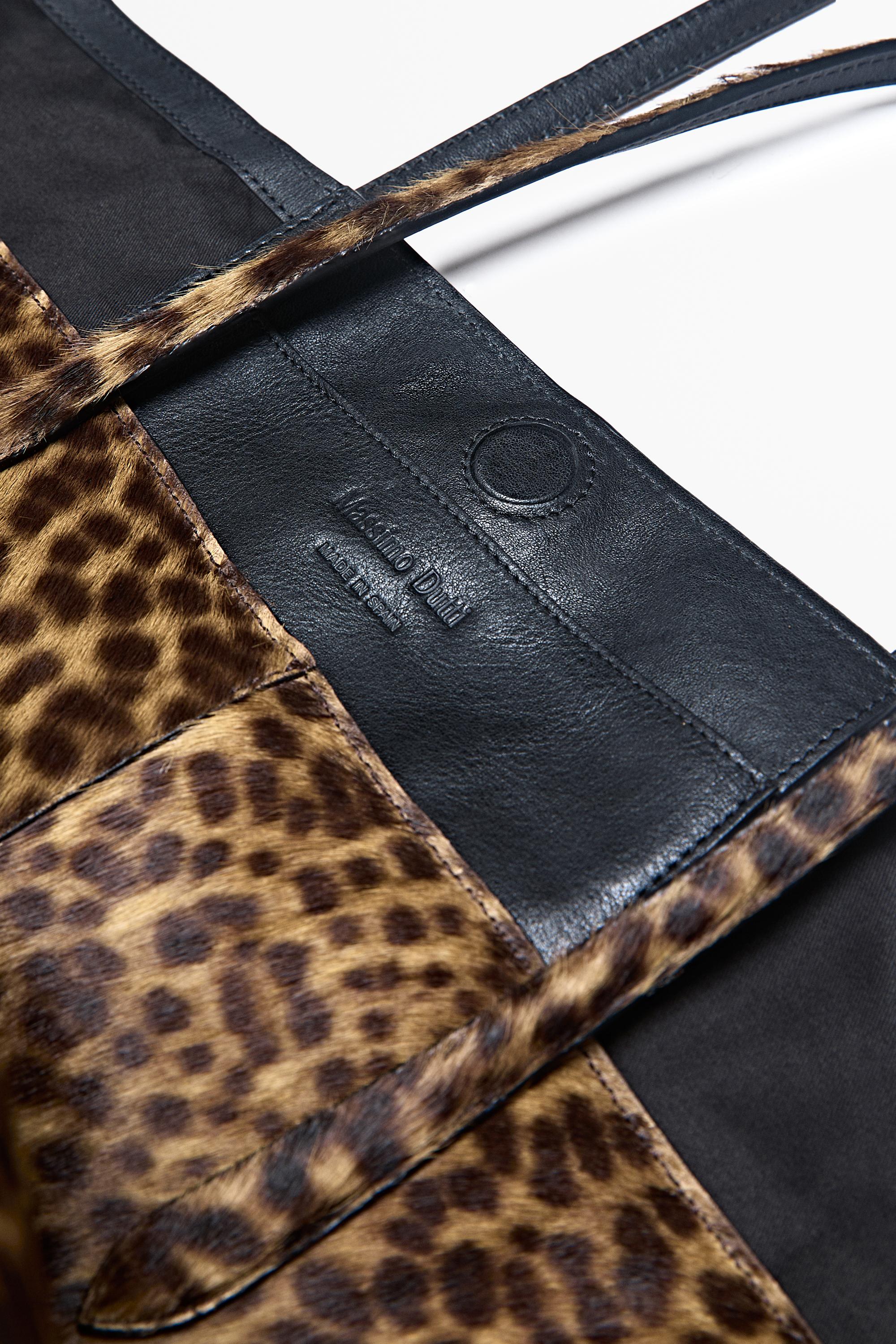Large fur leather tote bag