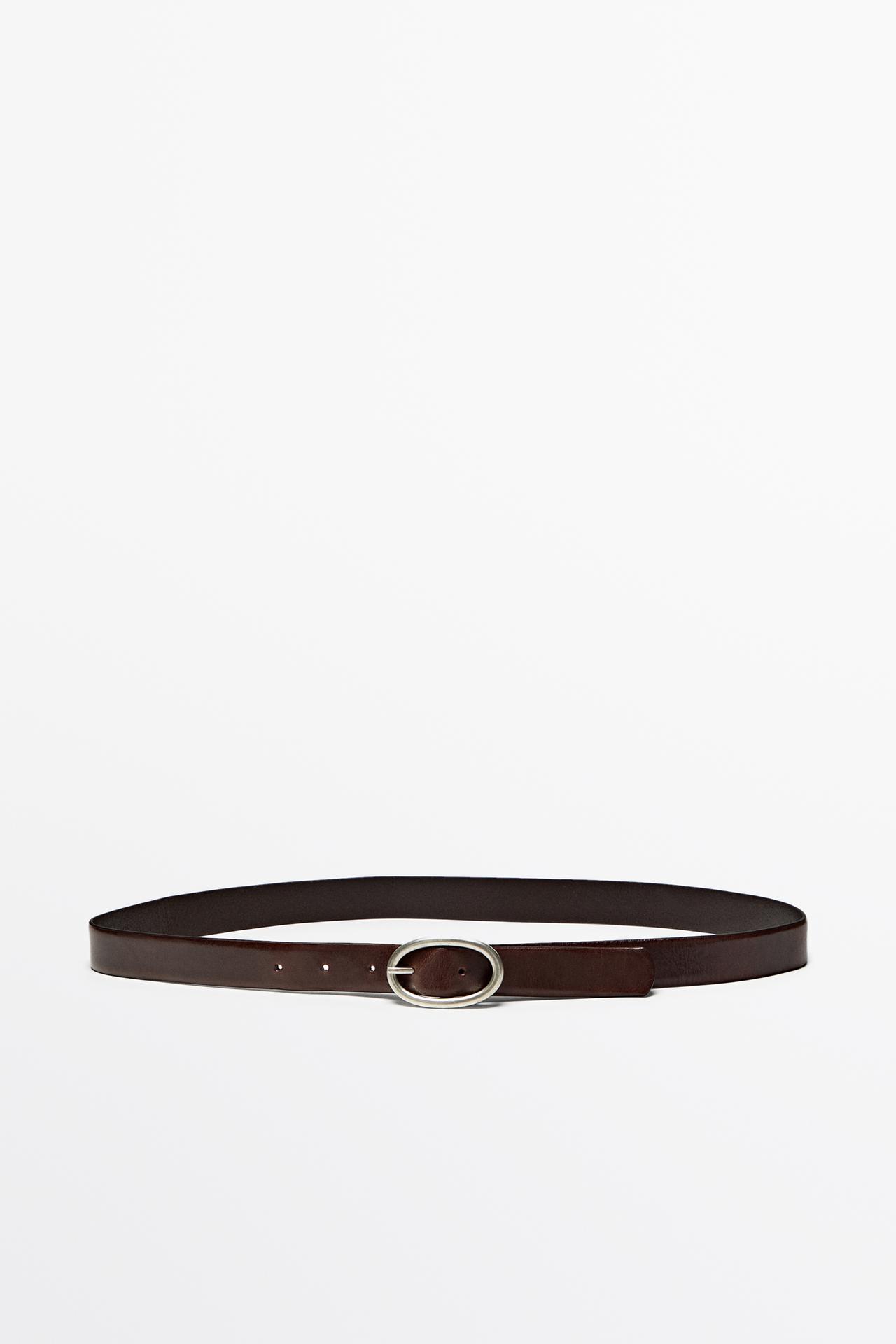 Nappa leather oval buckle belt — BROWN