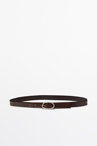Nappa leather oval buckle belt — BROWN 1