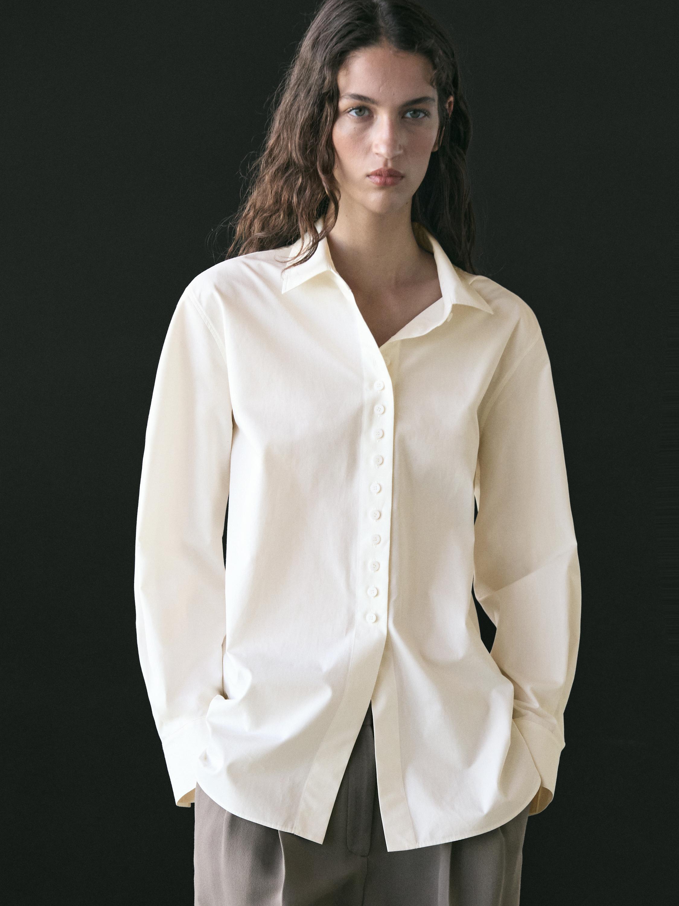 버튼 디테일 100% 코튼 셔츠