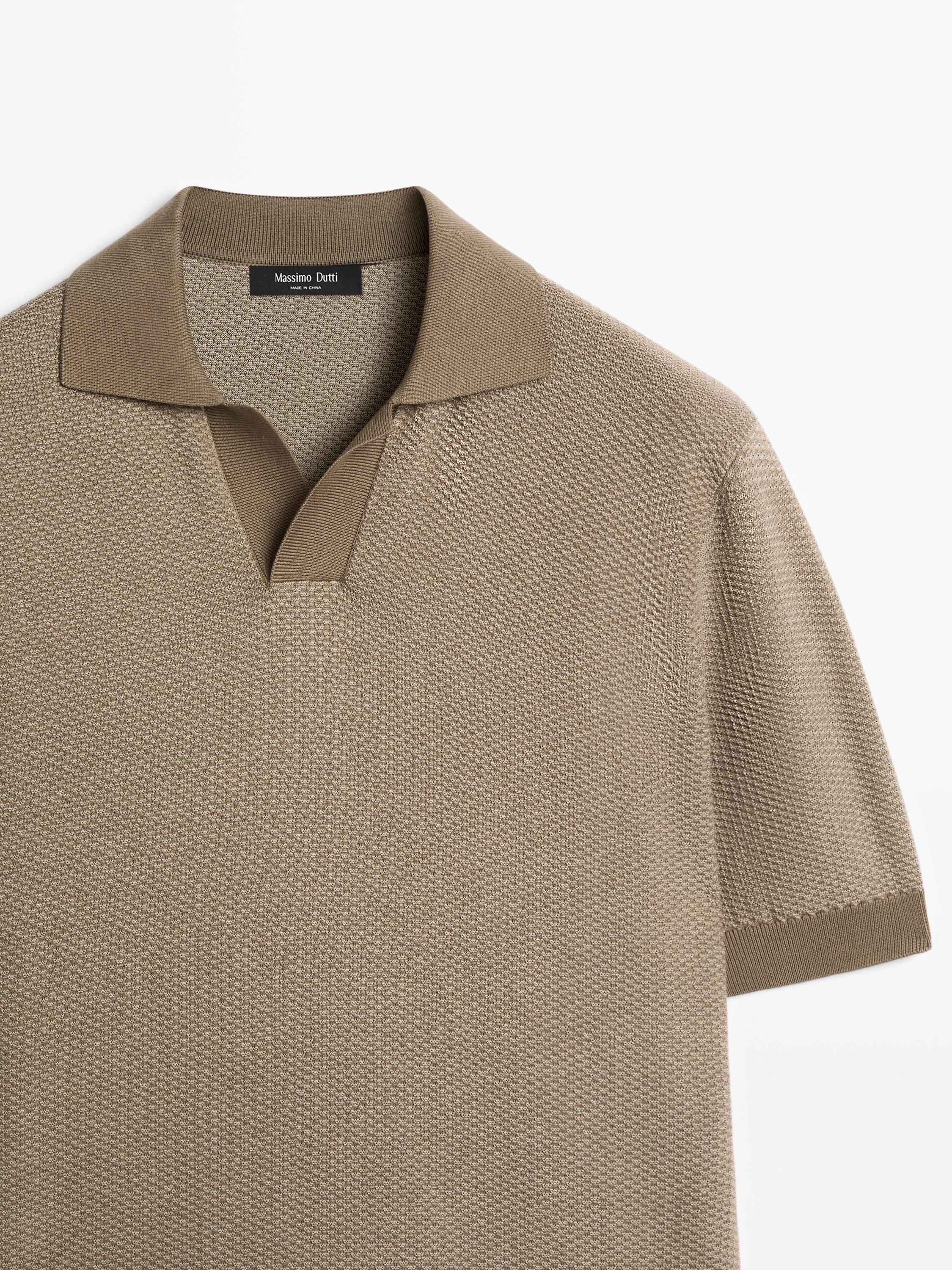 100% cotton textured knit polo sweater — MOLE BROWN