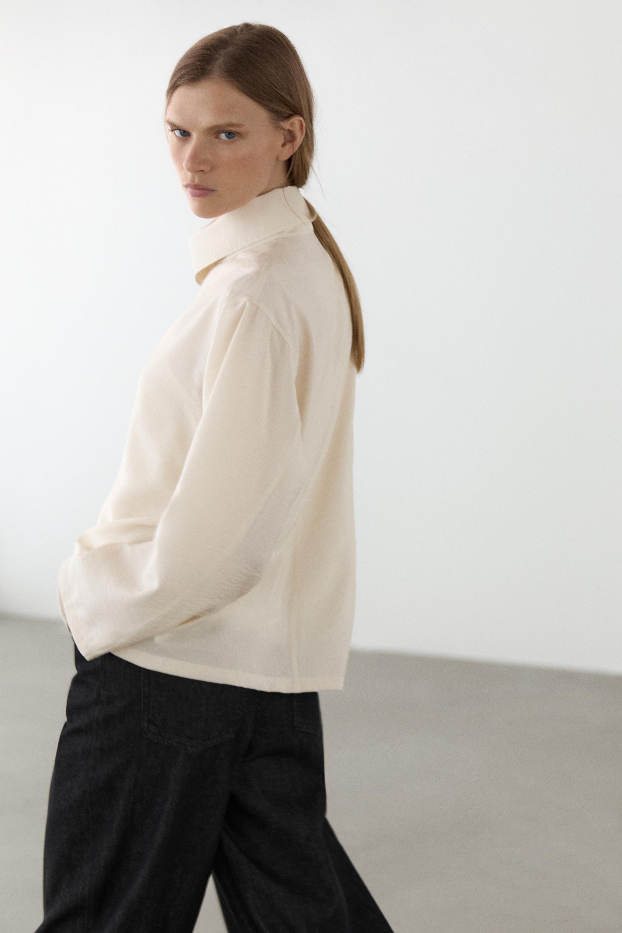 Flowing shirt with asymmetric buttons — BEIGE