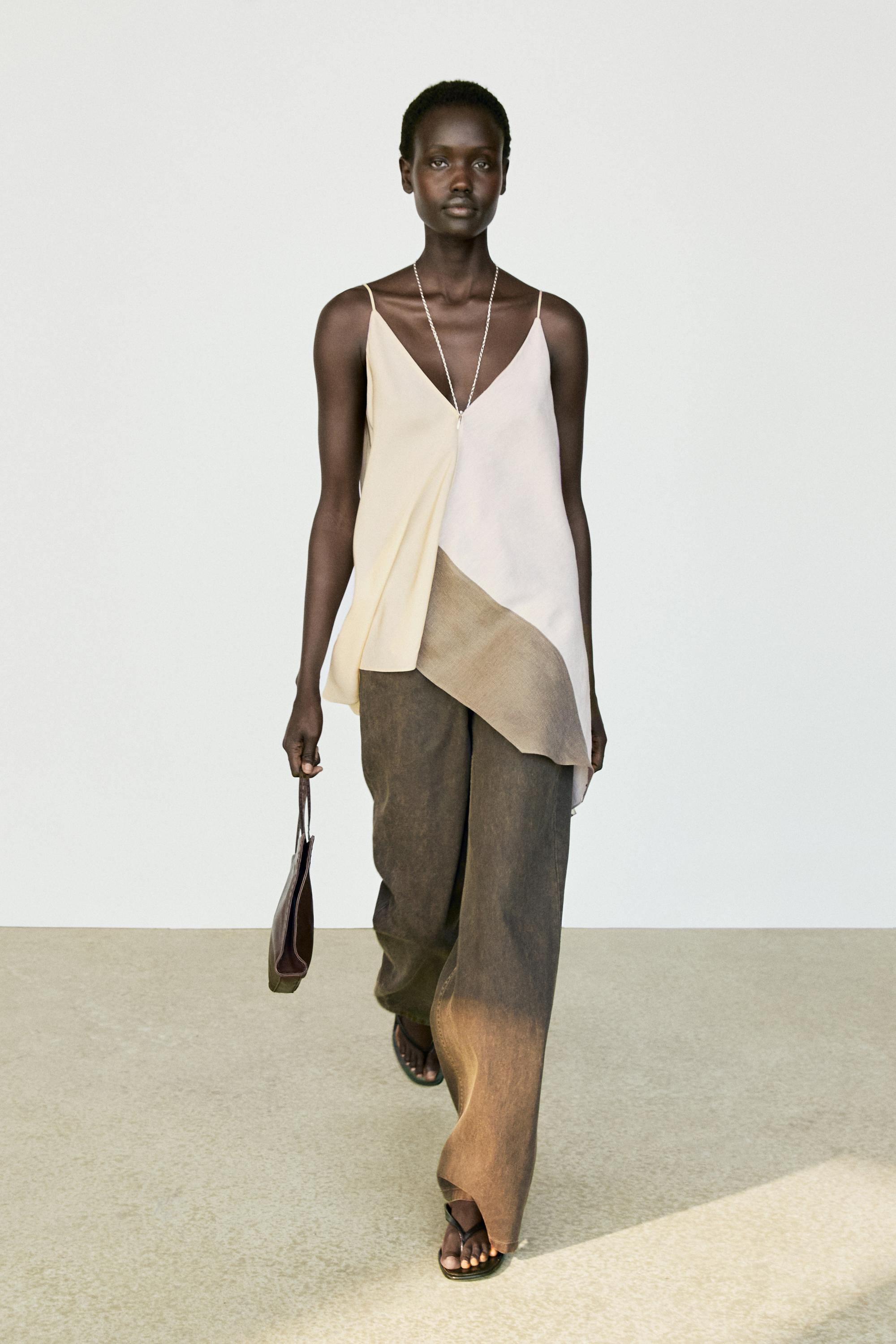 Asymmetric strappy flowing top — CREAM