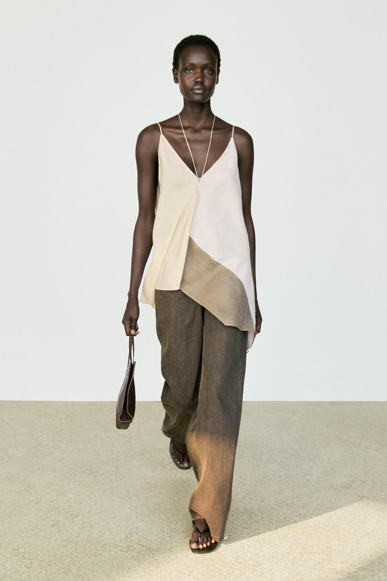 Asymmetric strappy flowing top — CREAM