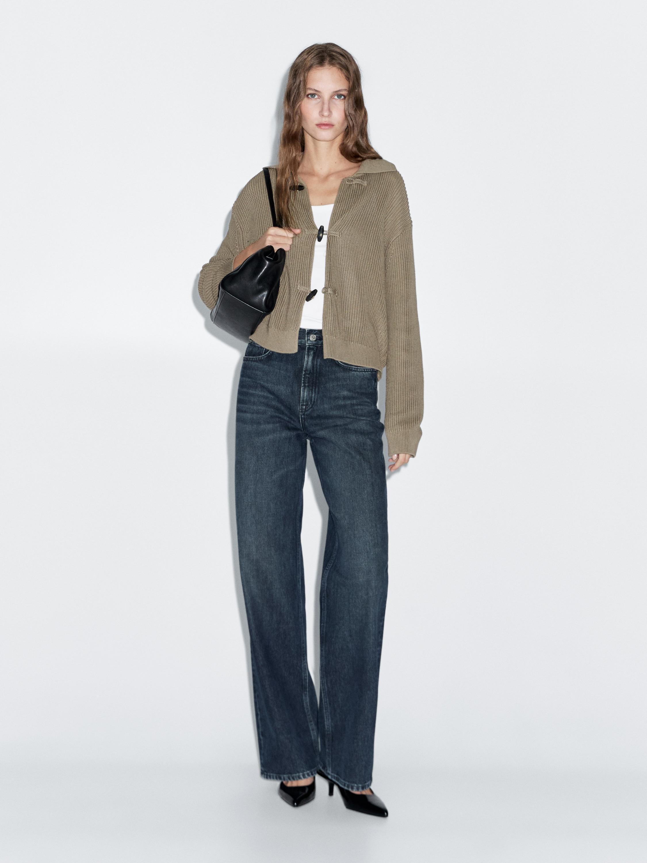 كارديغان من القطن الممرسر مفصل بأزرار على شكل قرن