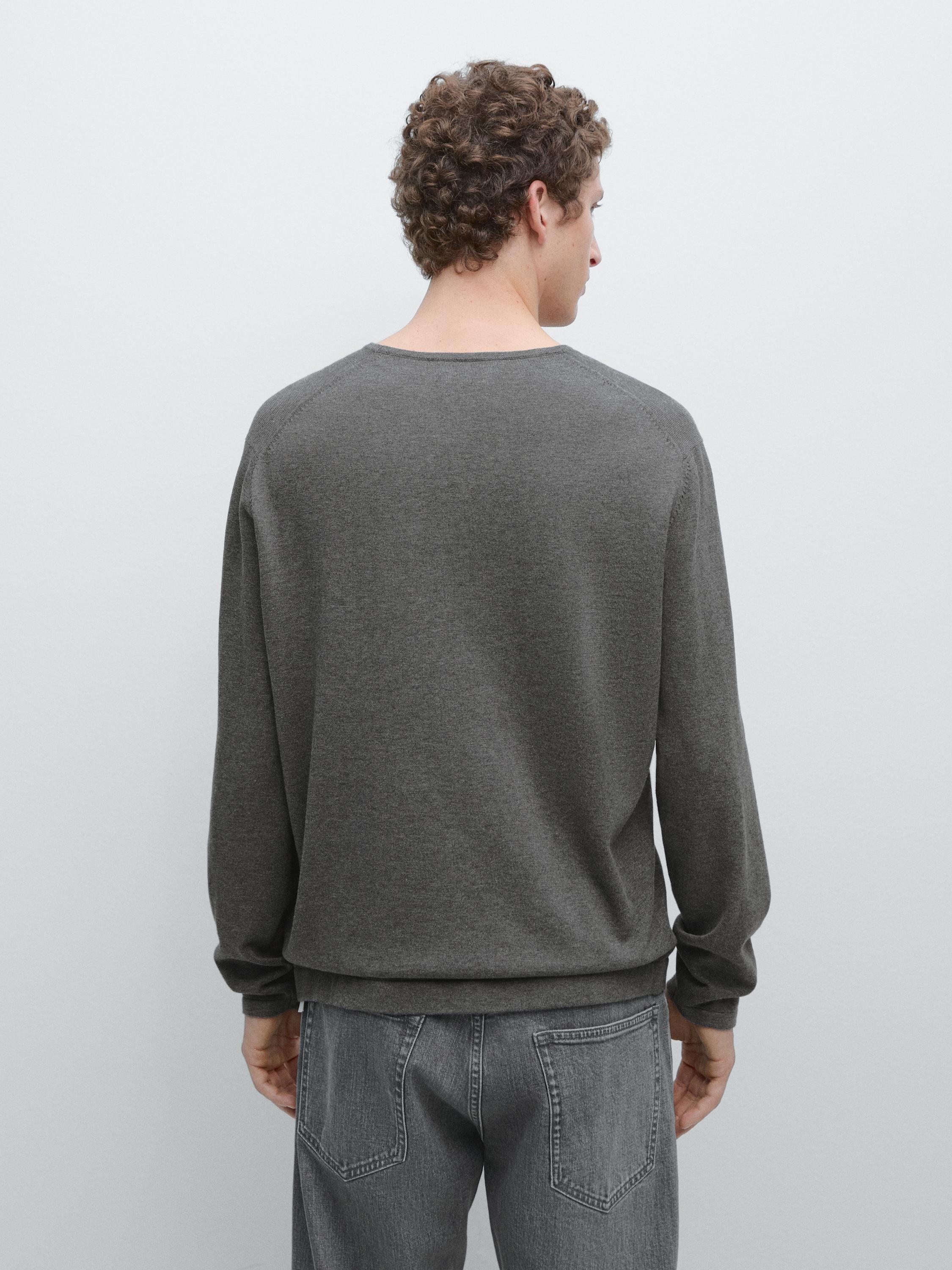 Knit 100% cotton crew neck sweater — MEDIUM GREY