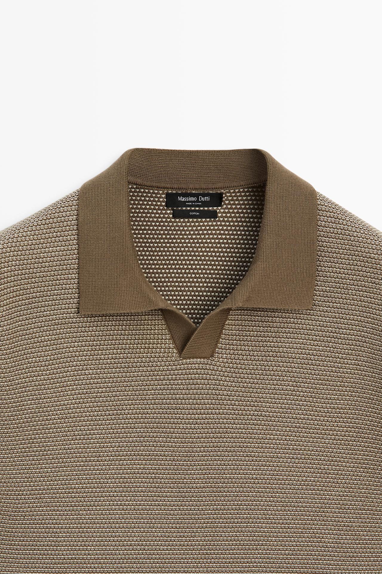 100% cotton contrast knit polo sweater — KHAKI