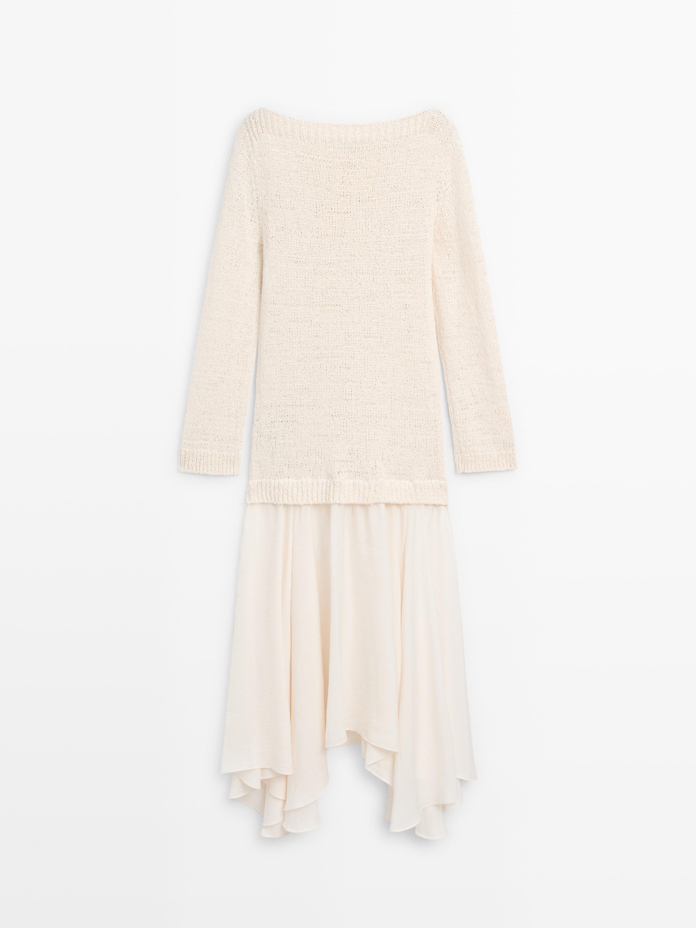 Combined asymmetric midi dress Cream Dress | Massimo Dutti Combined asymmetric midi dress Cream Dress | Massimo Dutti