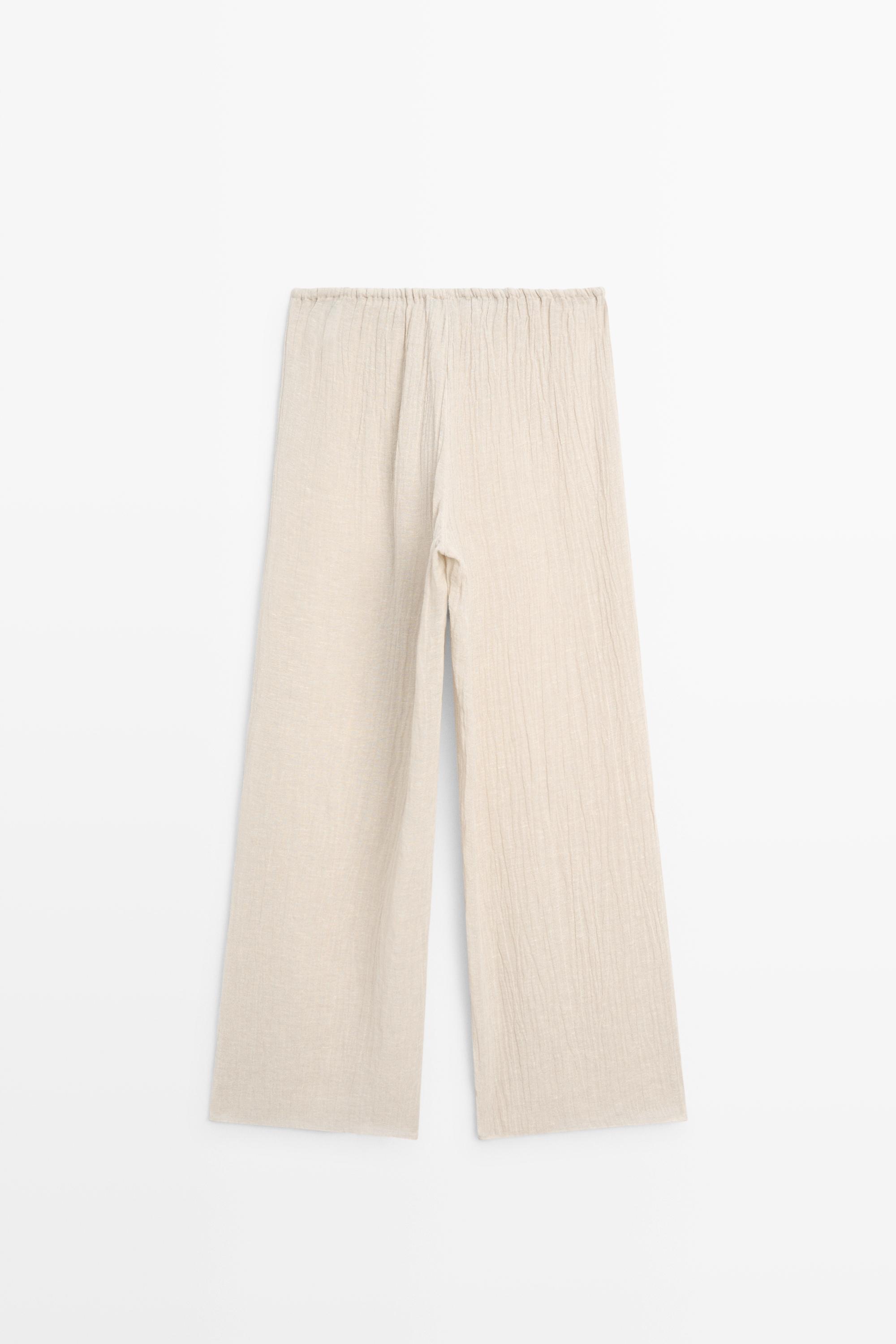 Total look flowing waffle-knit linen blend trousers — BEIGE MARL