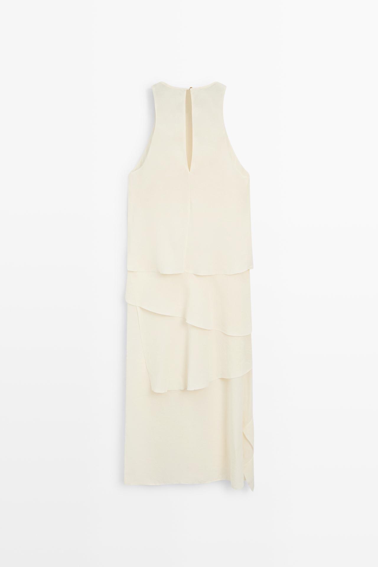 Flowing midi dress with ruffles — CREAM