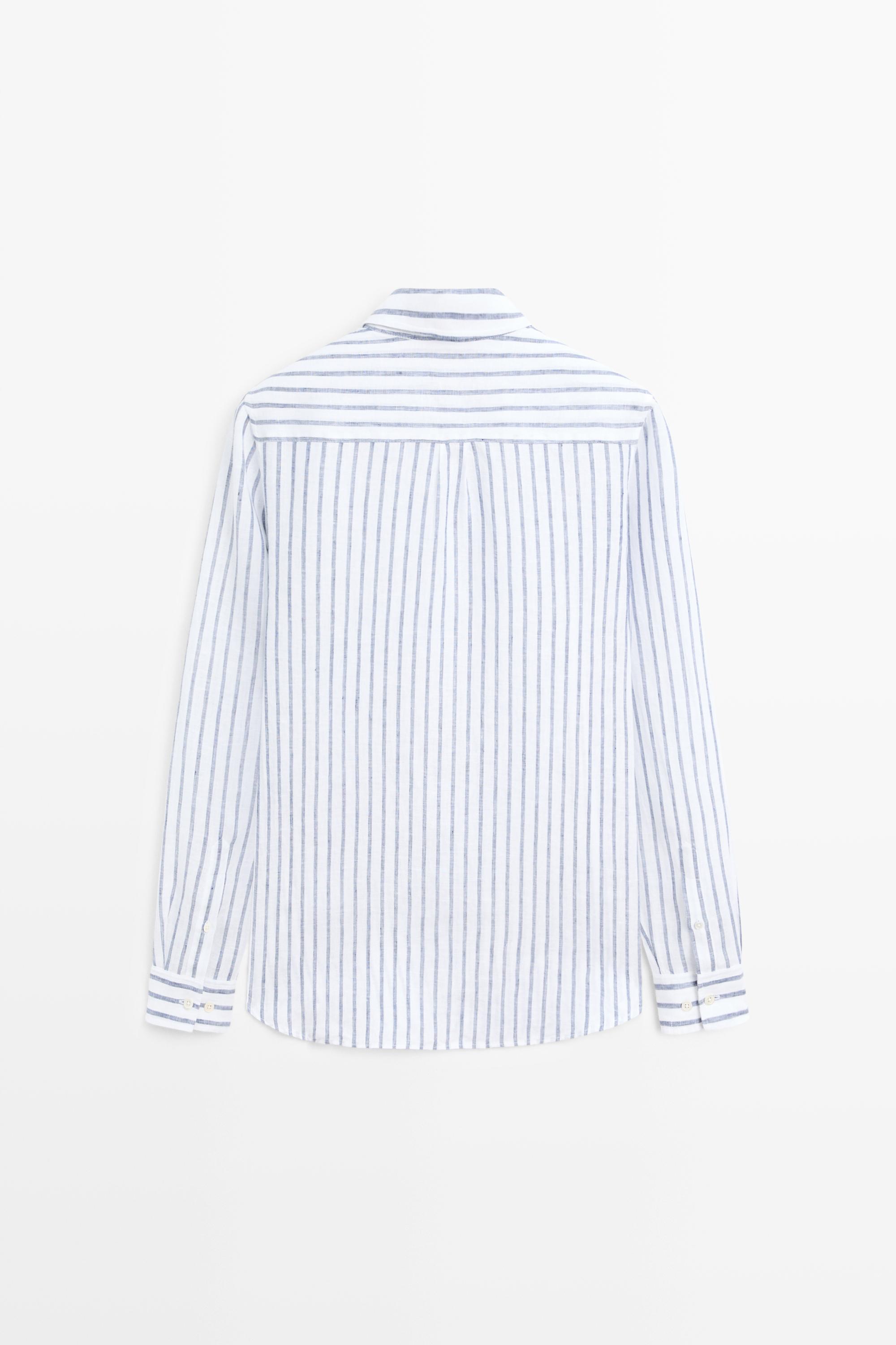 100% linen striped shirt — DARK BLUE