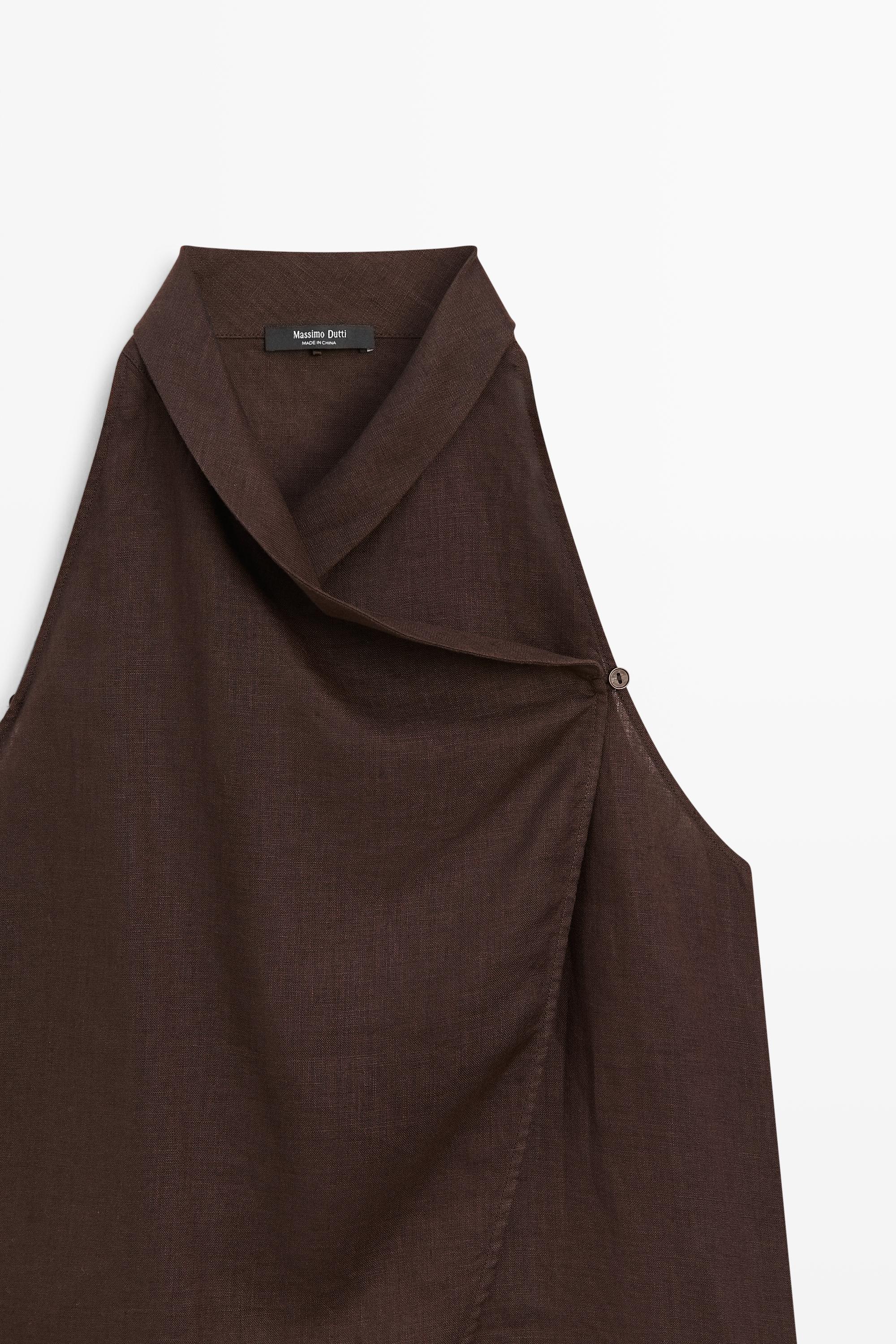 Massimo Dutti %100 keten dökümlü halter top görsel 7