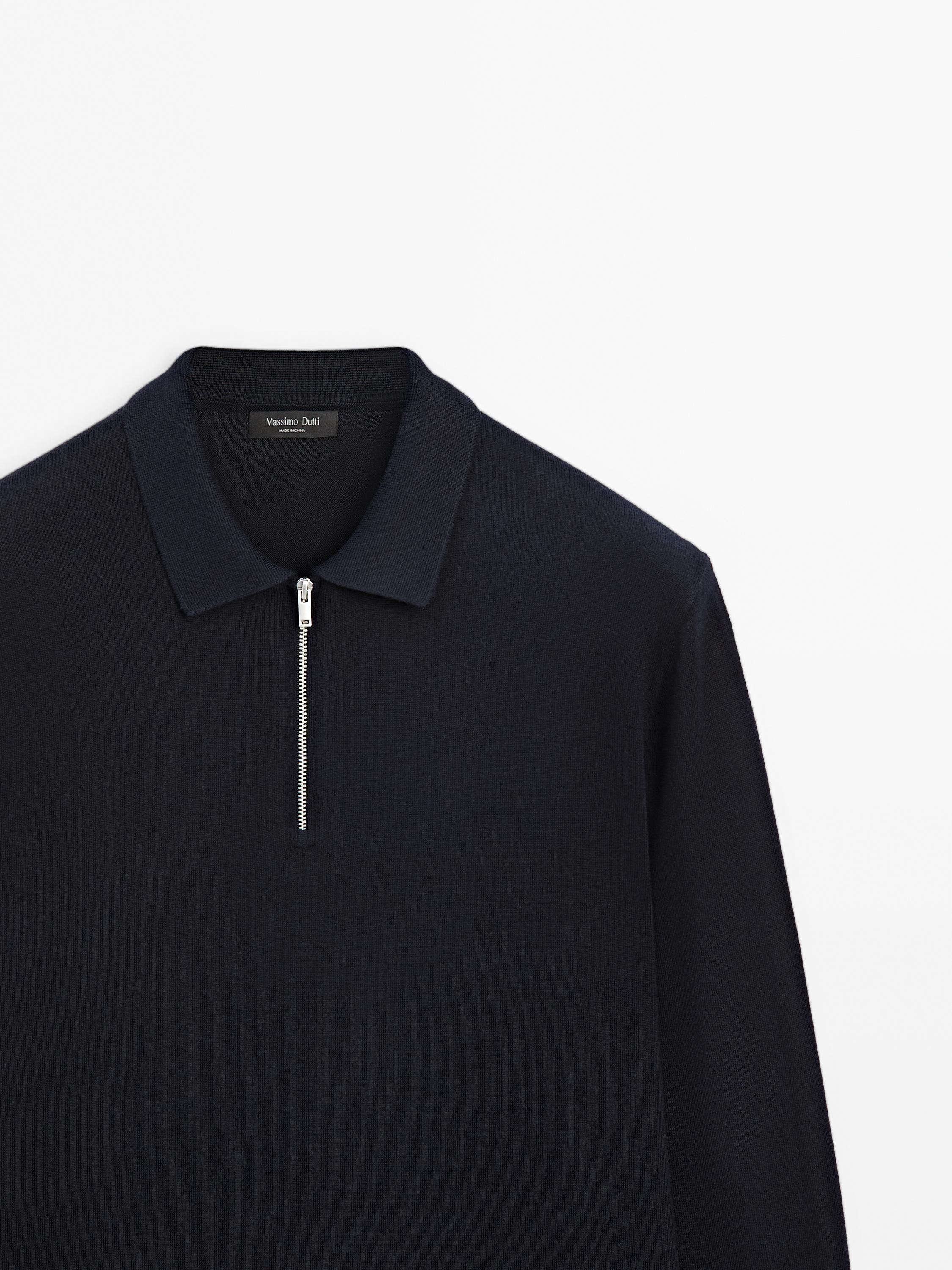 Knit polo sweater with zip